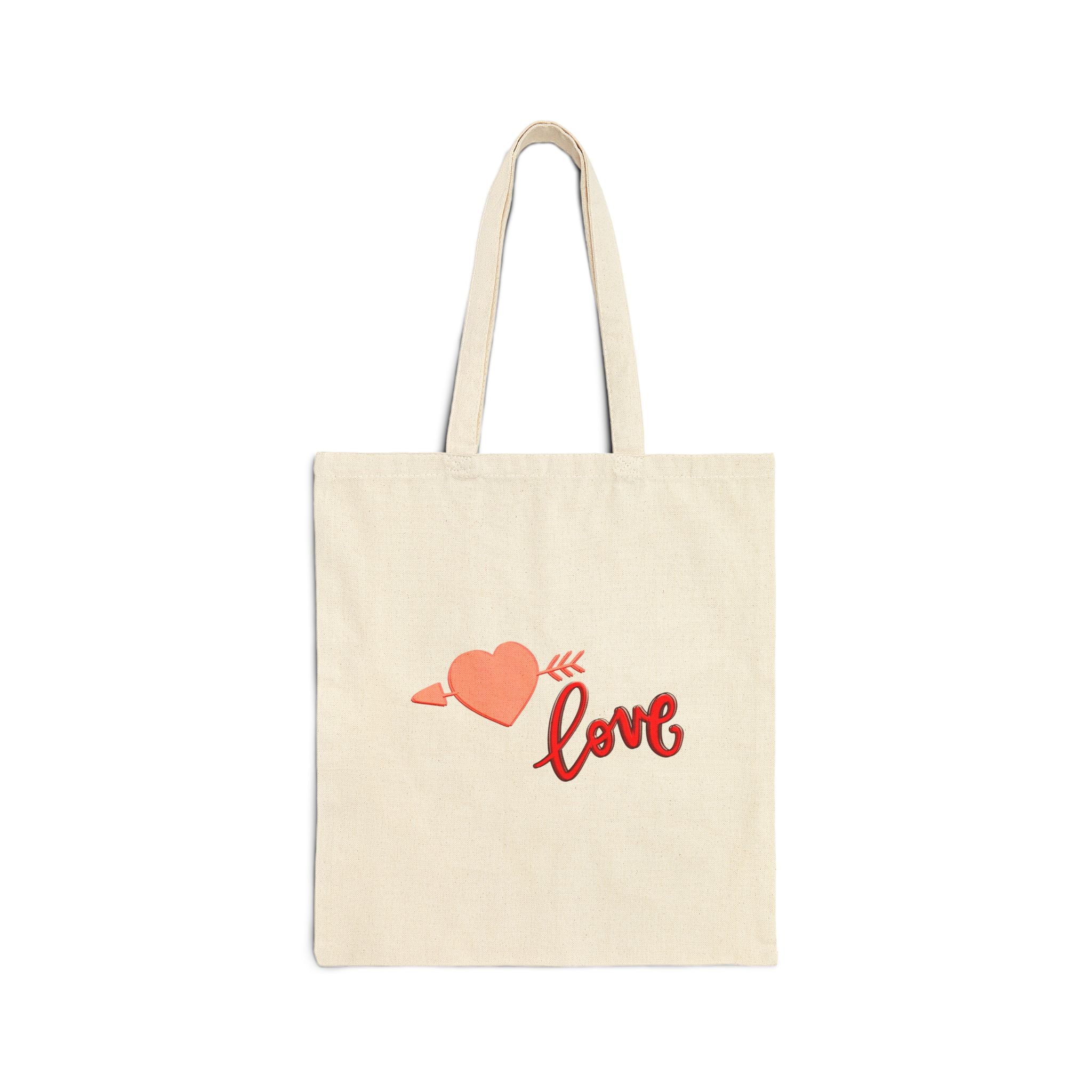 Love Heart Cotton Canvas Tote Bag – Eco-Friendly Shopping Bag for Valentine's Day