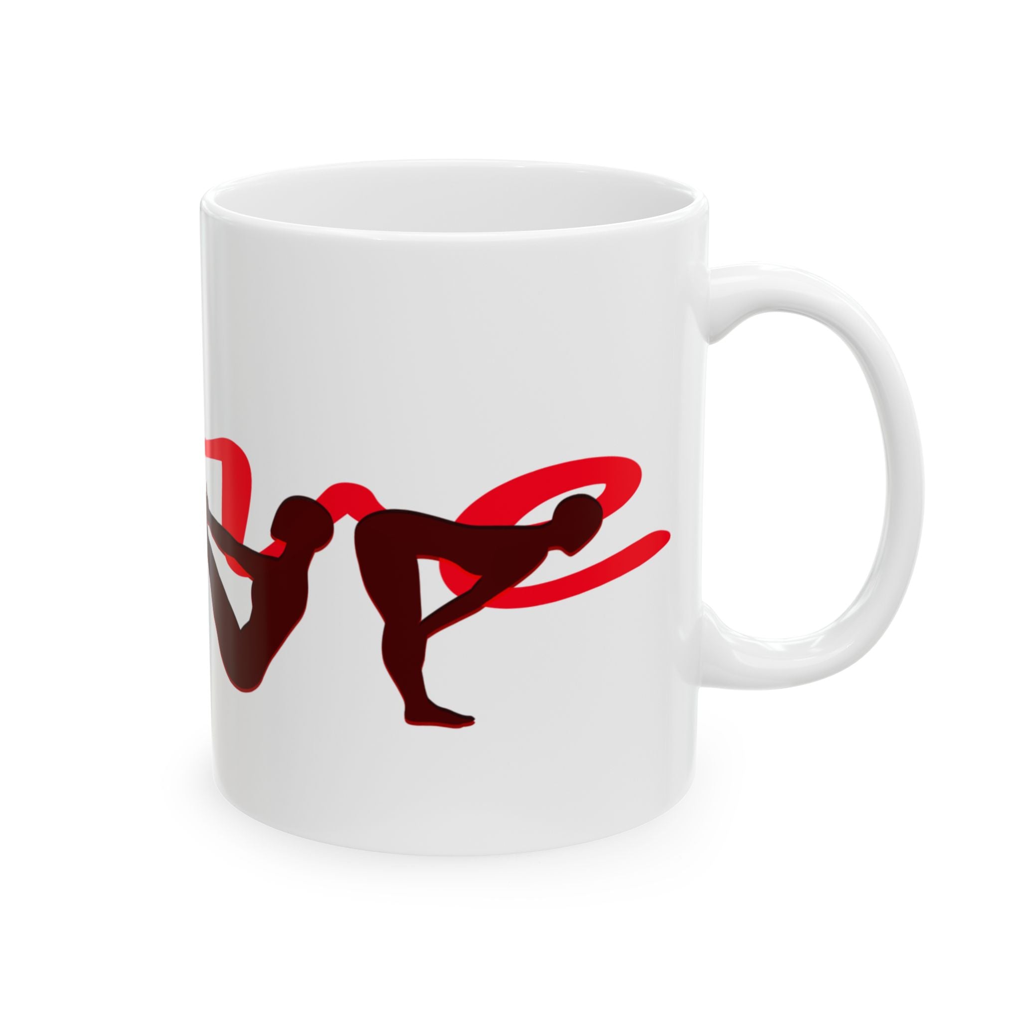 Yoga Love Ceramic Mug — Red Script Mindfulness Coffee Cup (11oz)
