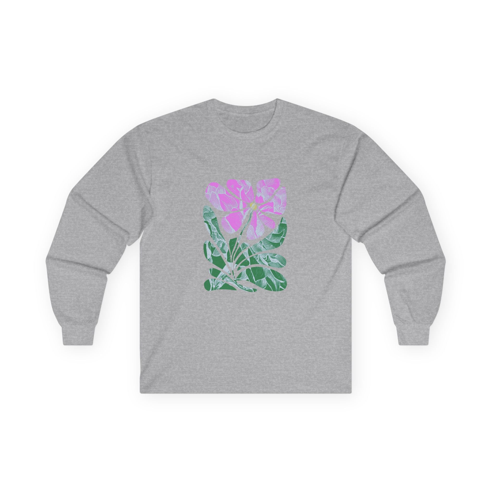 Floral Watercolor Long Sleeve Tee — Pink Bloom Graphic