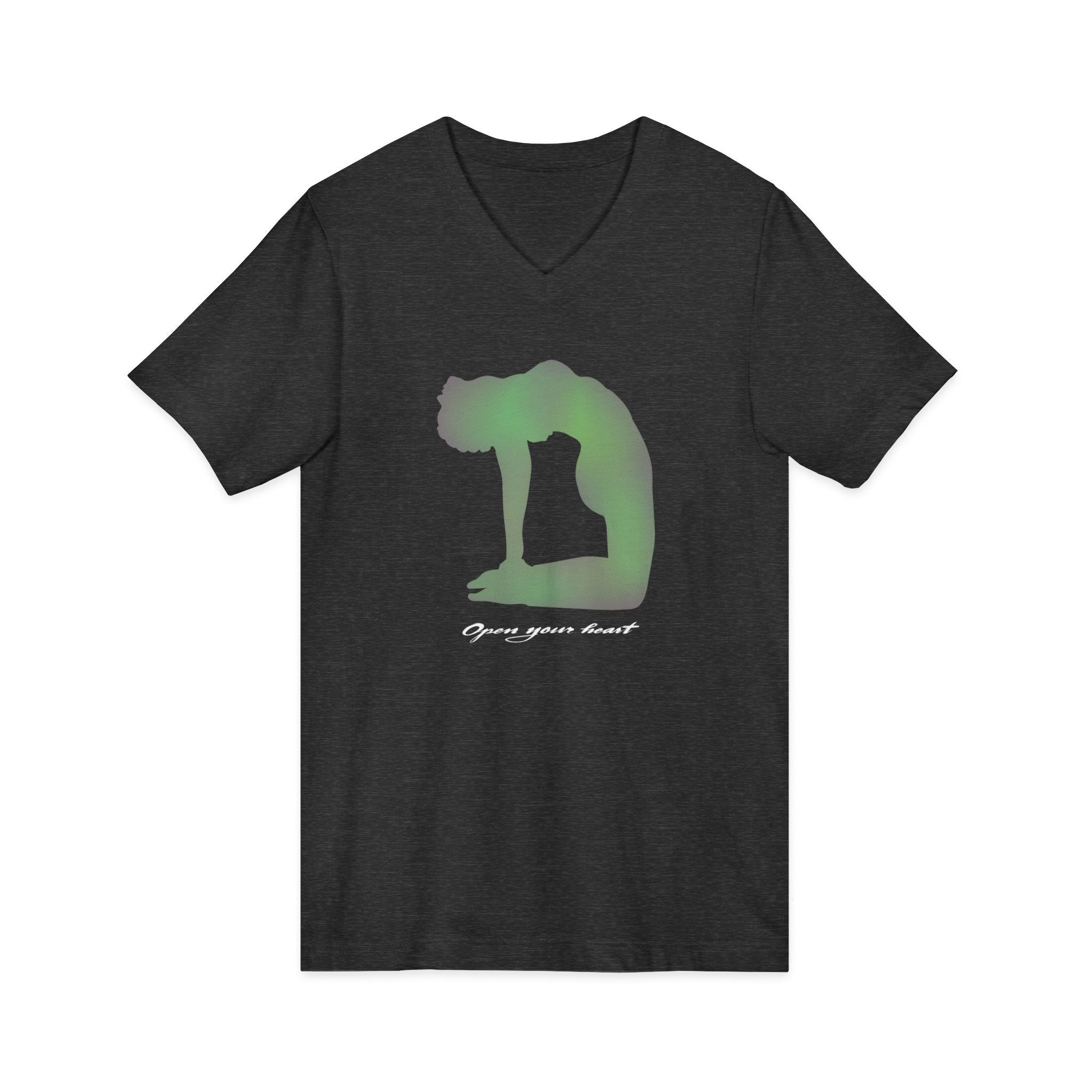 Yoga Silhouette V‑Neck Tee — 'Open Your Heart' Meditation Shirt