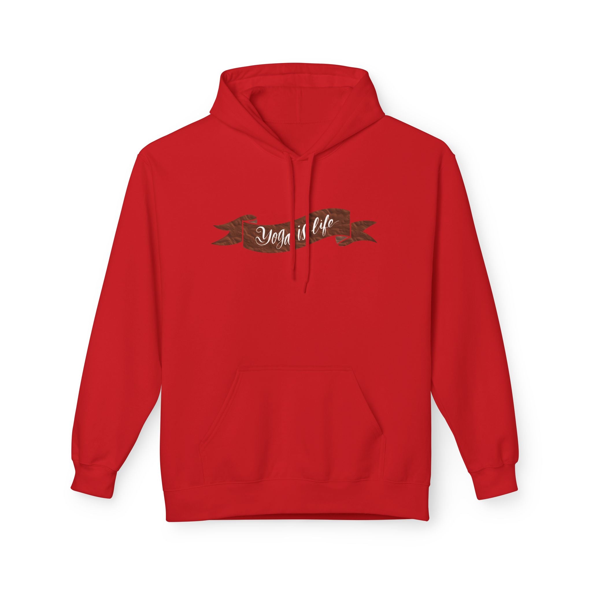 Cozy 'Yoga is Life' Script Hoodie — Rustic Brown Fleece Pullover
