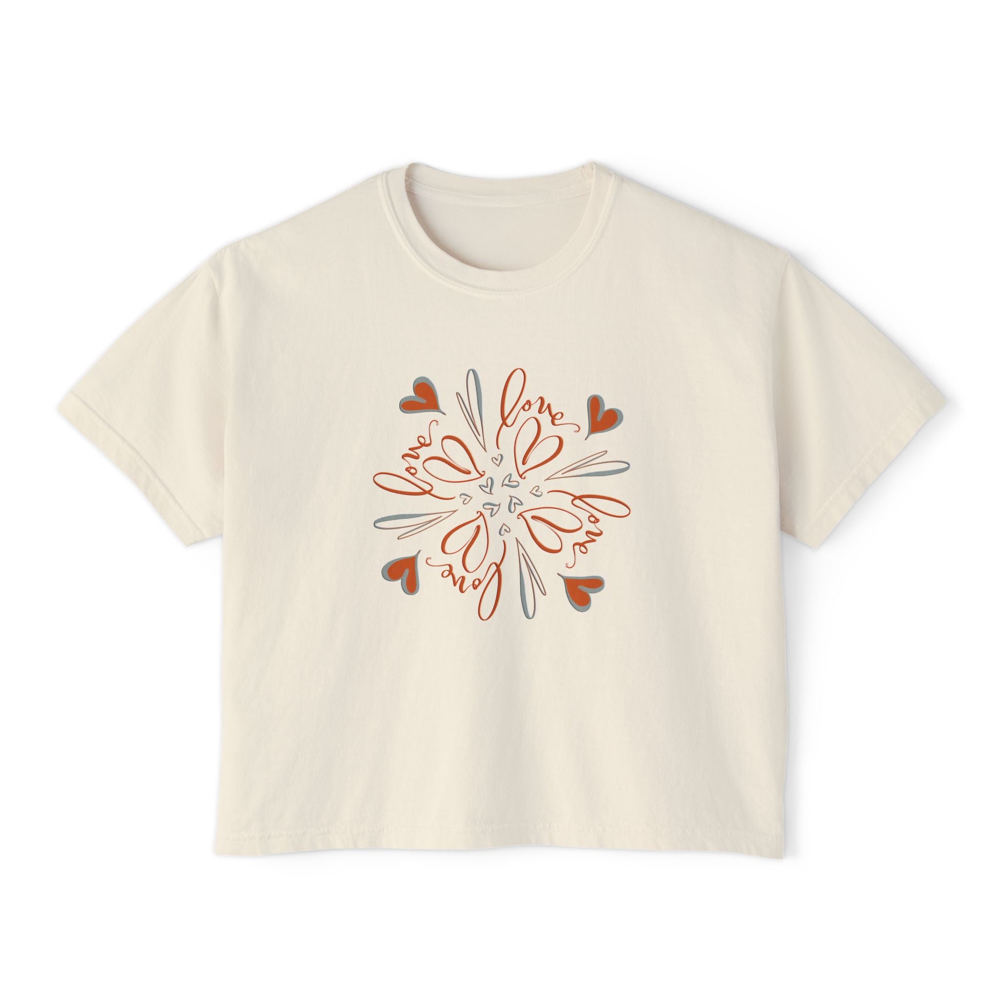 Women's Boxy Tee — Floral Heart Mandala Graphic