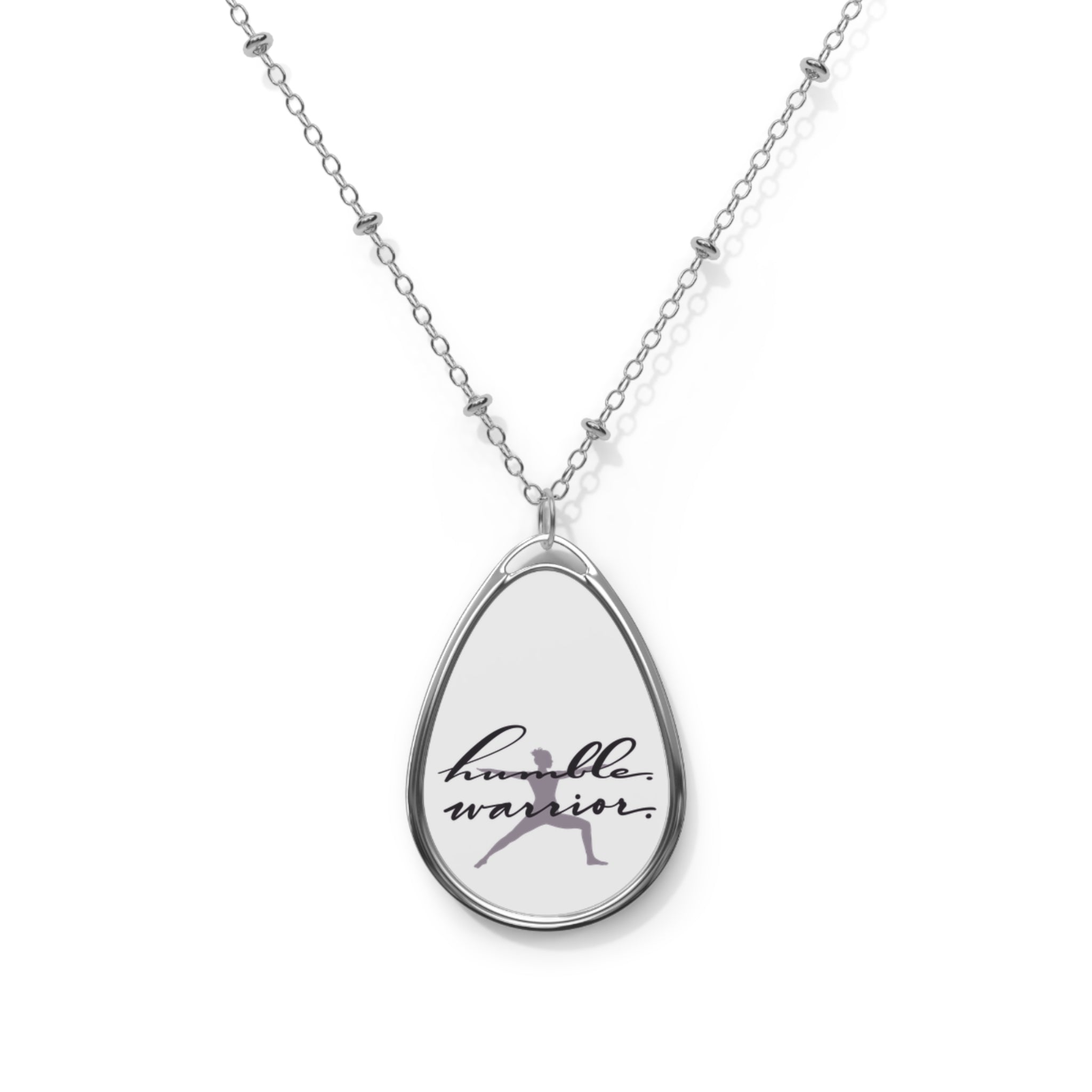 Inspirational Oval Necklace - 'Humble Warrior' Pendant for Motivated Women