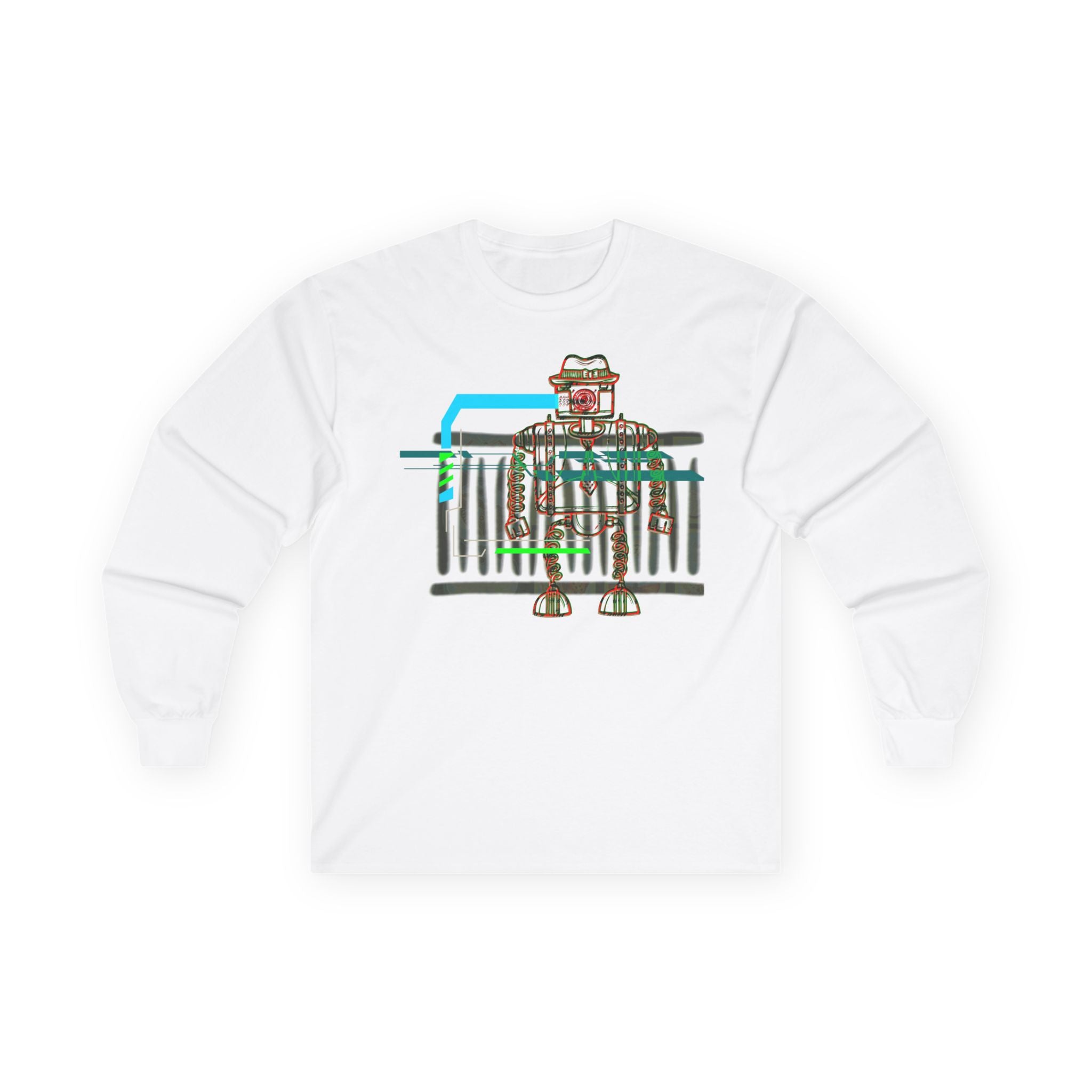 Whimsical Robot Long Sleeve Tee - Fun Unisex Cotton Shirt