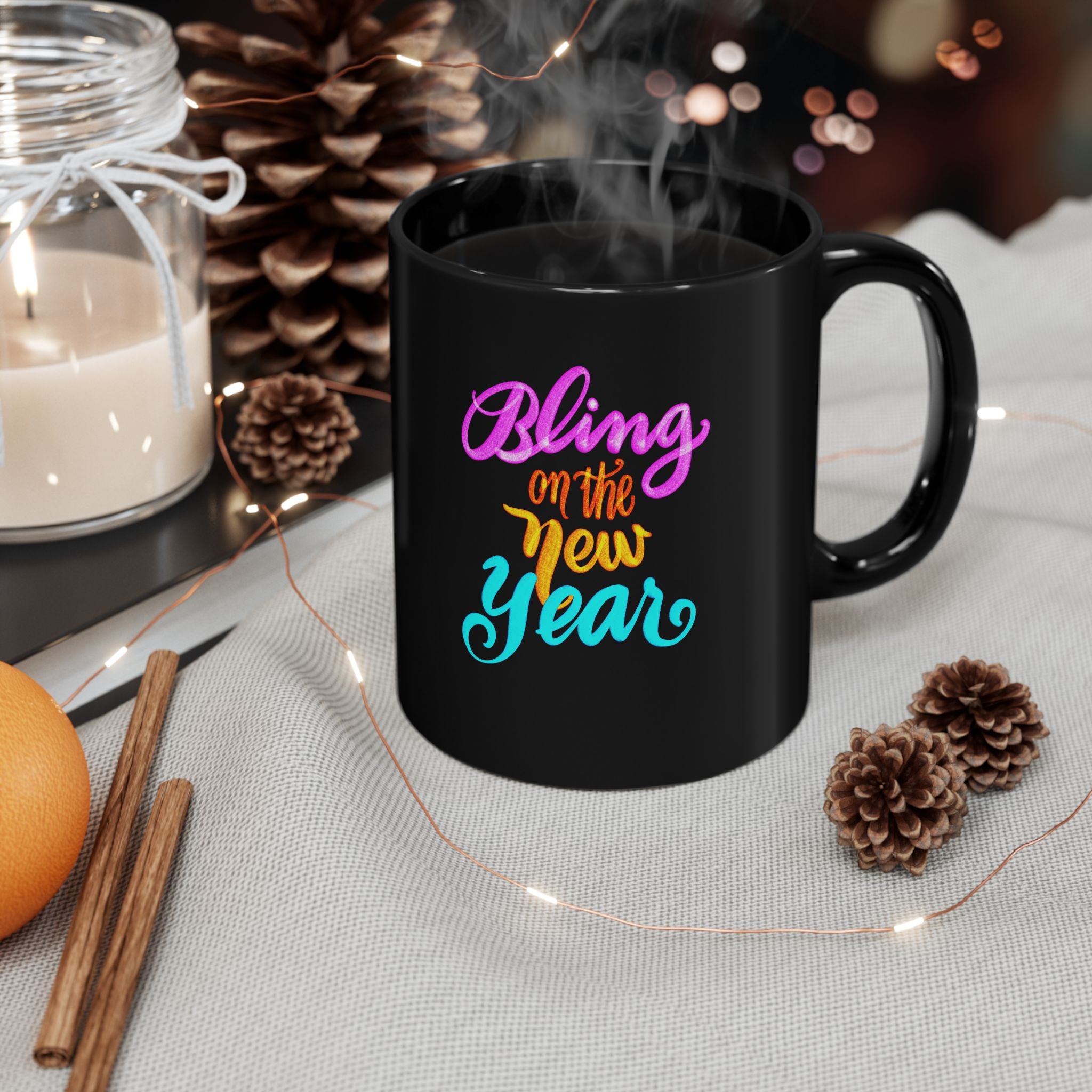 BLING ON THE NEW YEAR Black Mug (11oz)