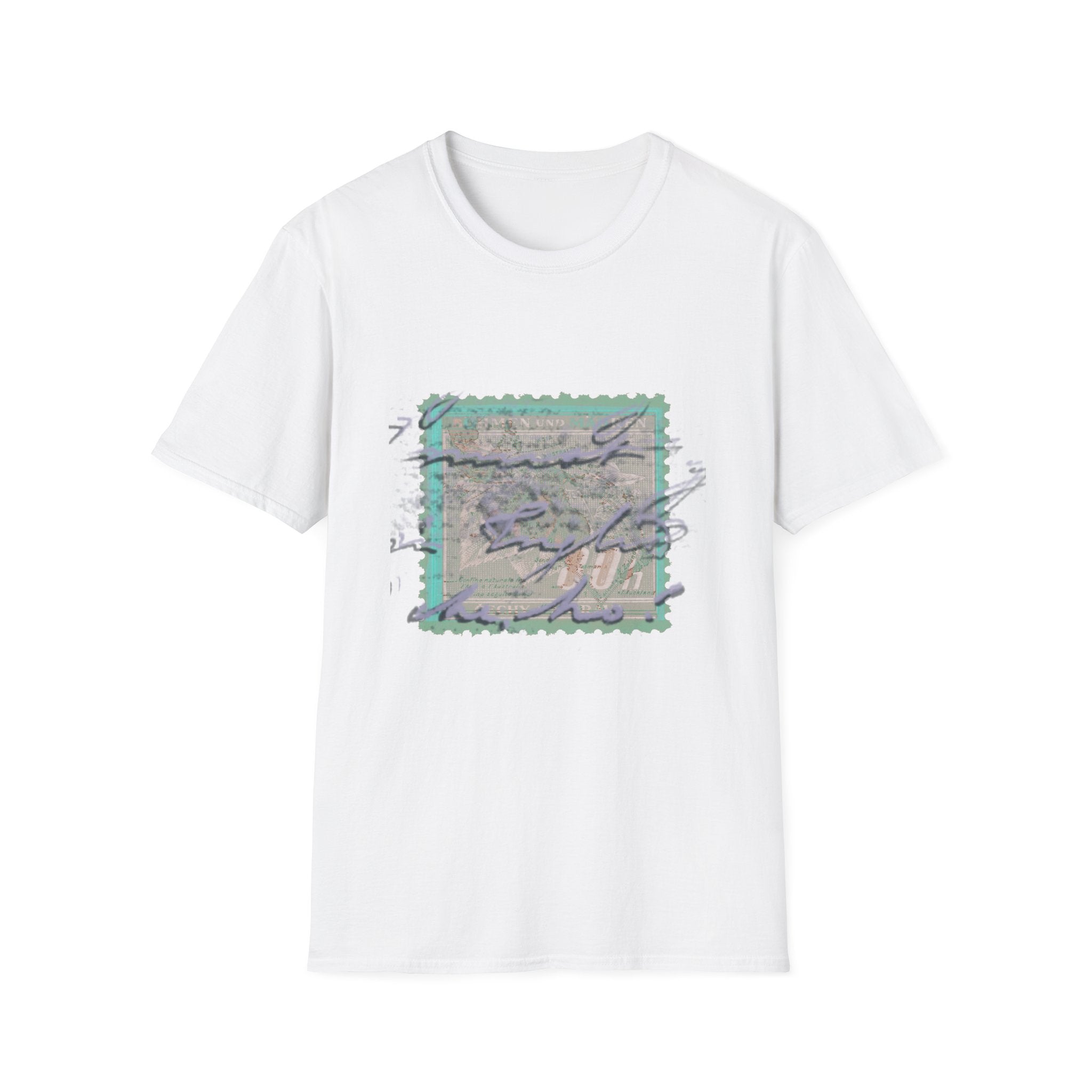 Vintage Postage Stamp Graphic Tee – Handwritten Script Design