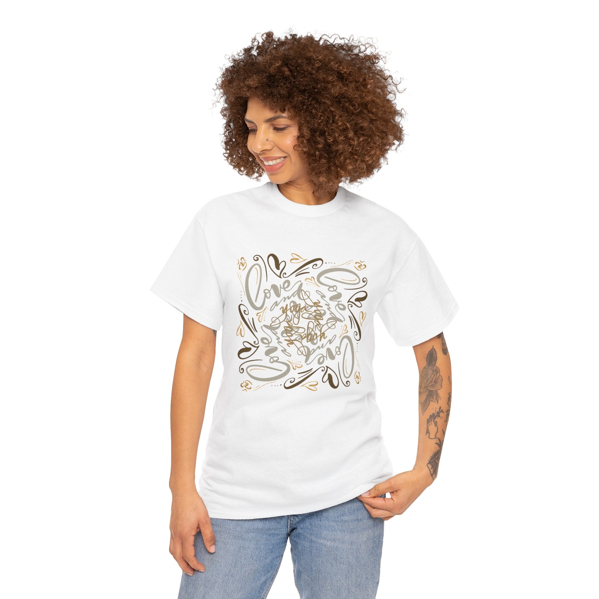 Stylish Hand-drawn Tee, Love and Yoga Shirt, Unisex Graphic T-Shirt, Casual Outfit, Gift for Friends and Family