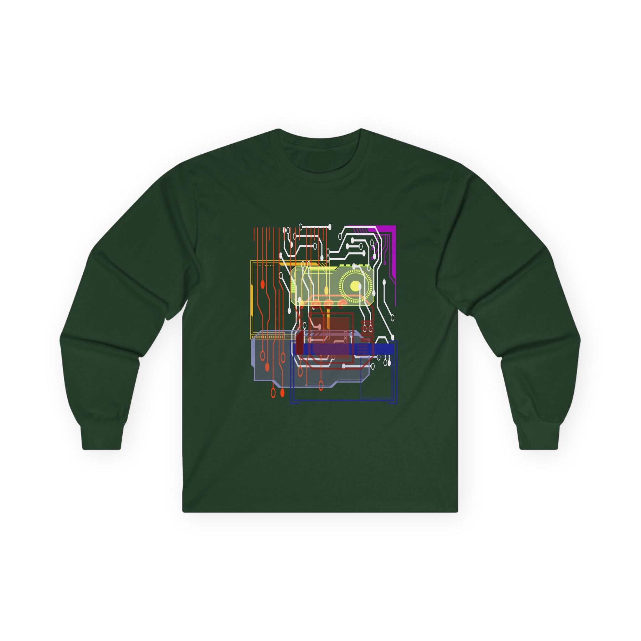 Tech-Inspired Unisex Long Sleeve Tee - Cyber Circuit Design