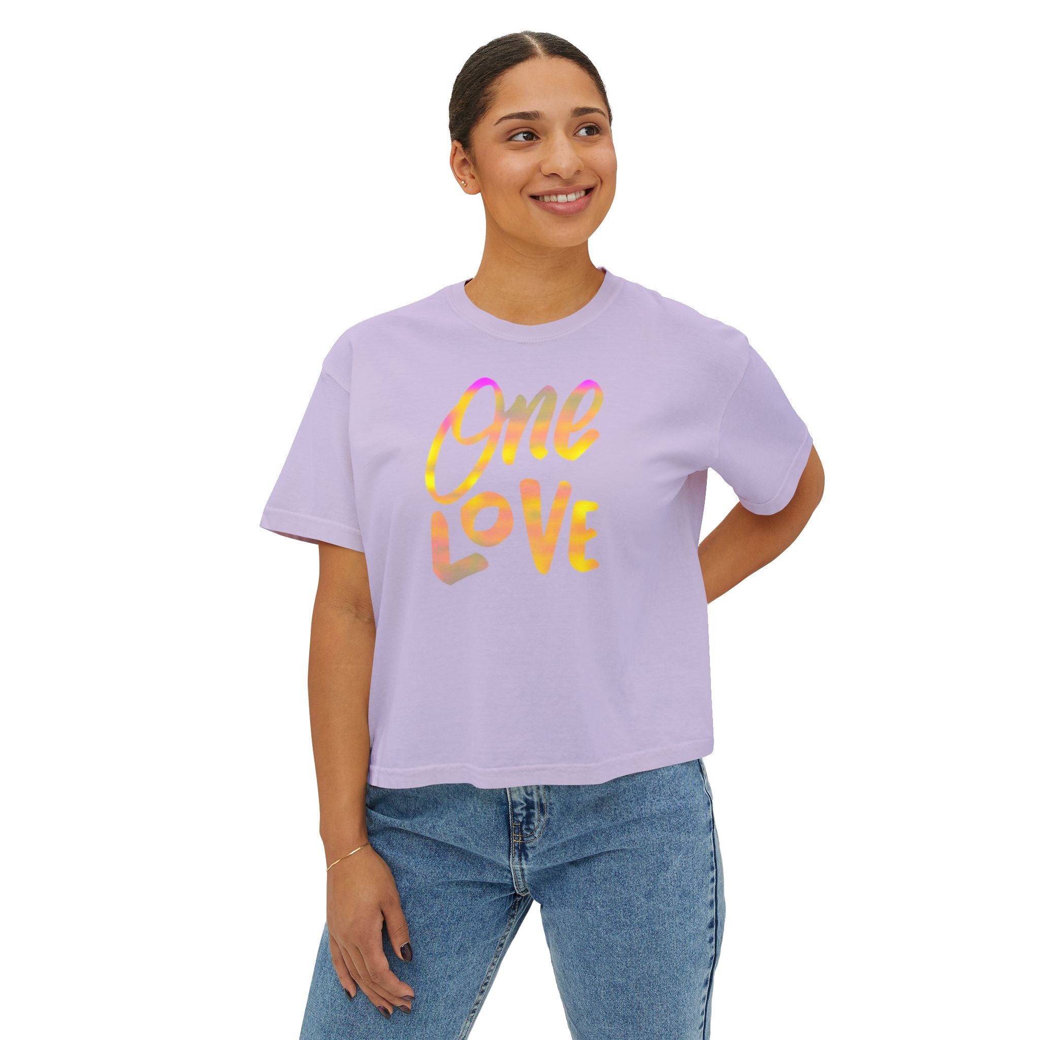One Love Boxy Tee — Women's Crop Graphic T-Shirt