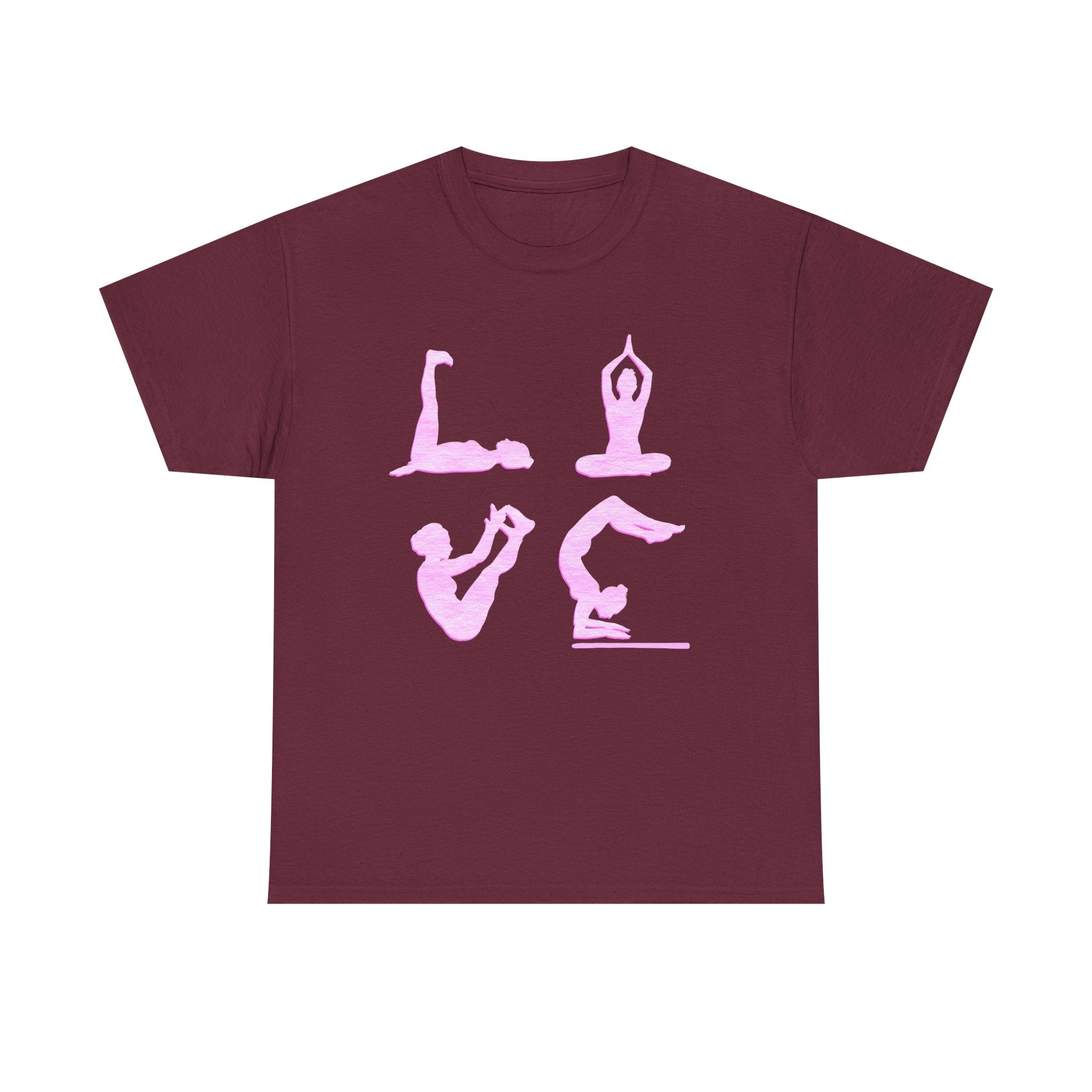 Yoga Love Poses Graphic Tee — Pink Silhouette Yoga Shirt for Women & Men