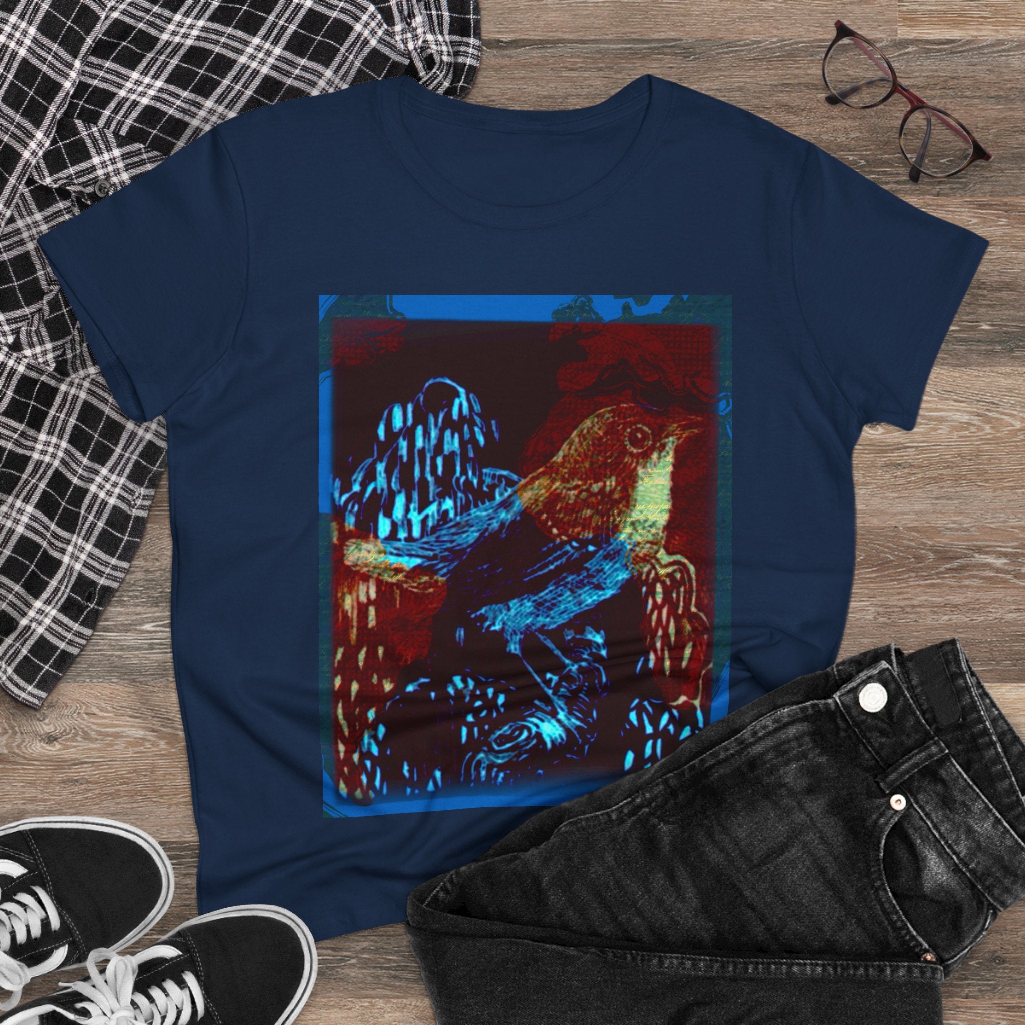 Mystical Bird Graphic Tee for Women – Stylish Midweight Cotton T-Shirt