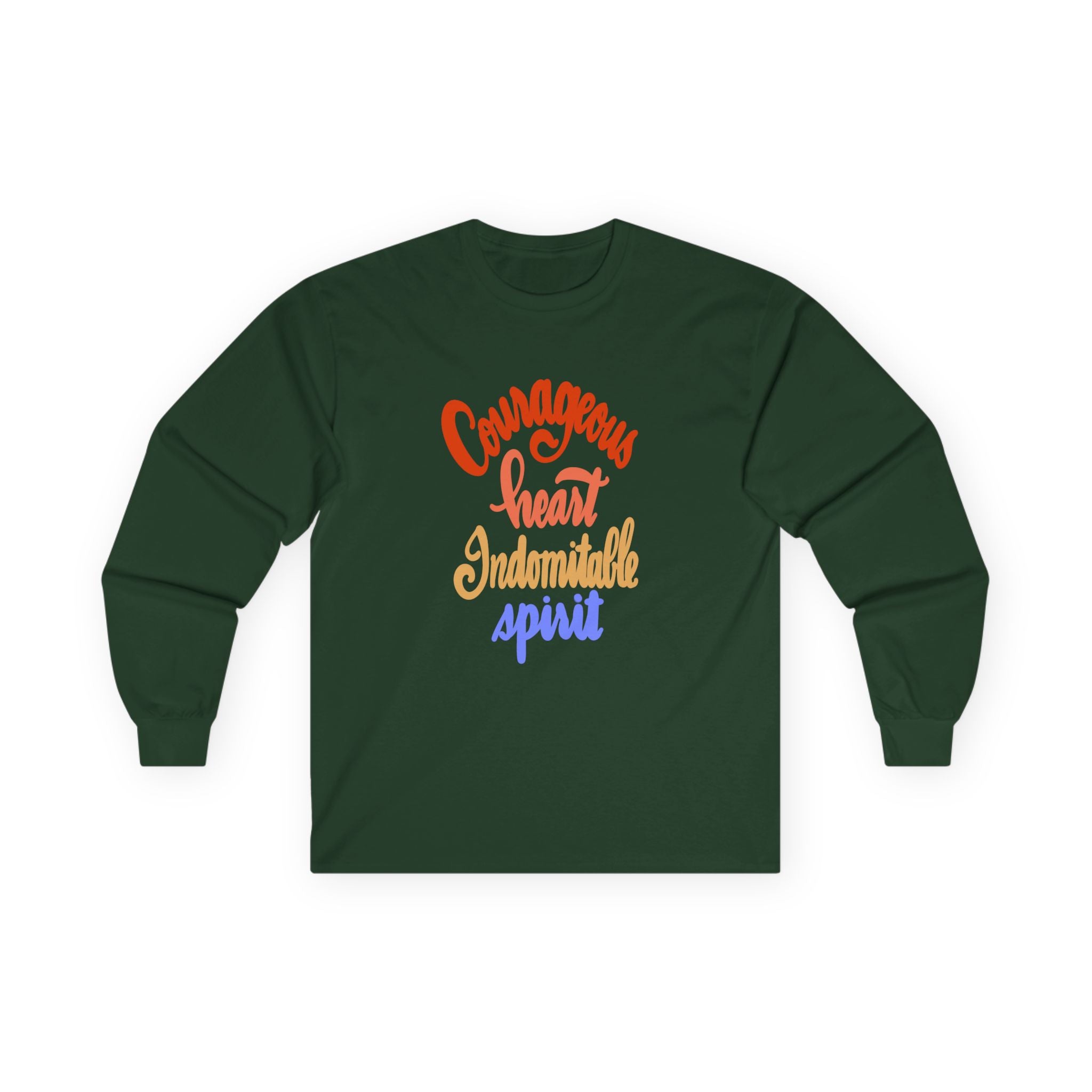 Inspirational Long Sleeve Tee - "Courageous Heart, Indomitable Spirit" - Unisex Ultra Cotton