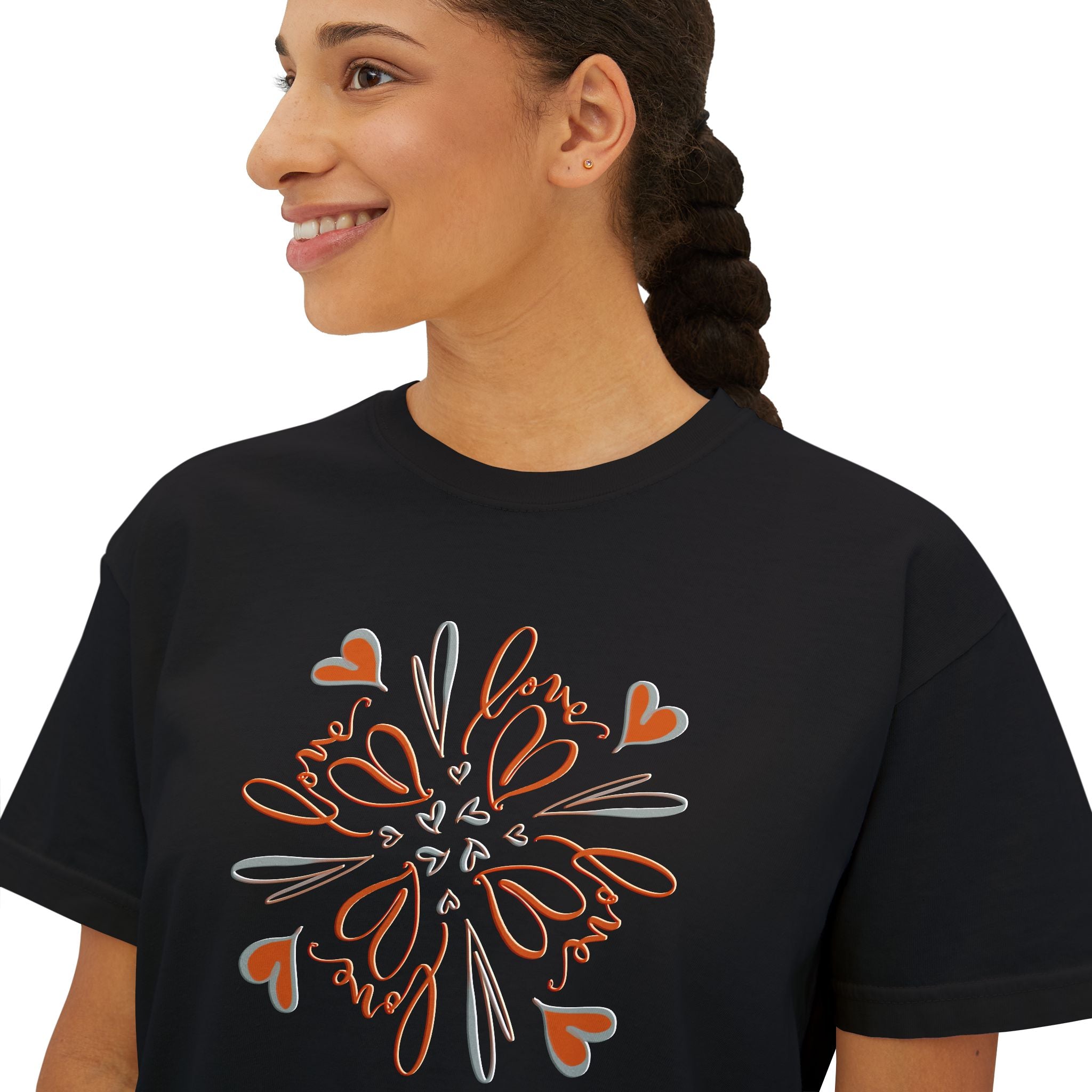 Women's Boxy Tee — Floral Heart Mandala Graphic
