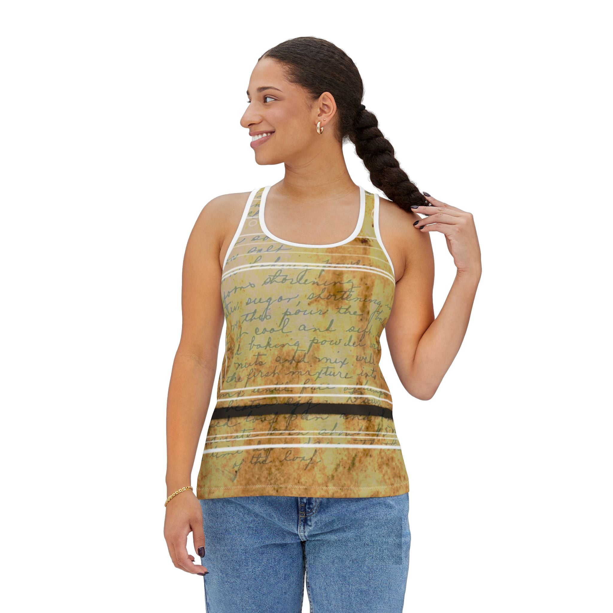 Vintage-Inspired Women’s Tank Top with Handwritten Notes Design - Perfect for Summer Outings and Casual Wear