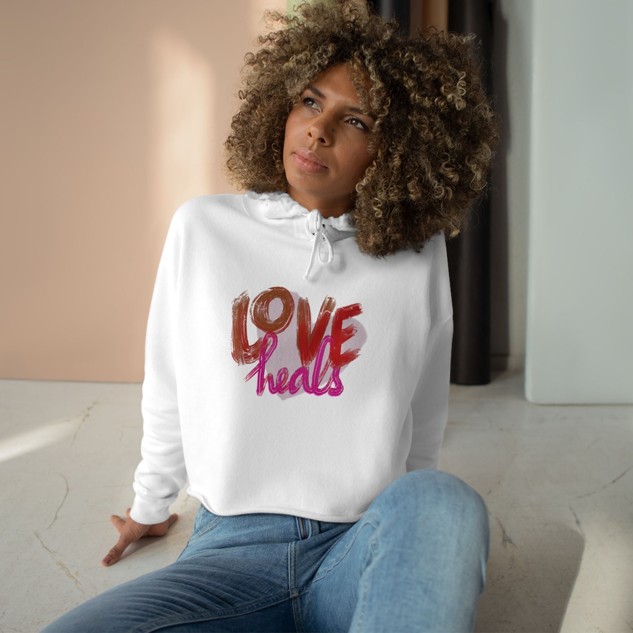 Love Heals Crop Hoodie - Stylish & Comfy Hoodie for Self-Care & Cozy Days