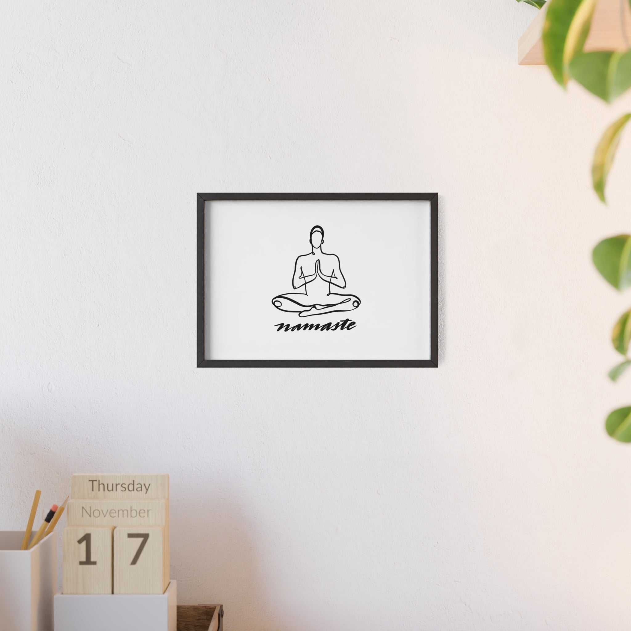 Meditation Art Poster with Wooden Frame - Namaste Decor for Mindfulness and Wellness
