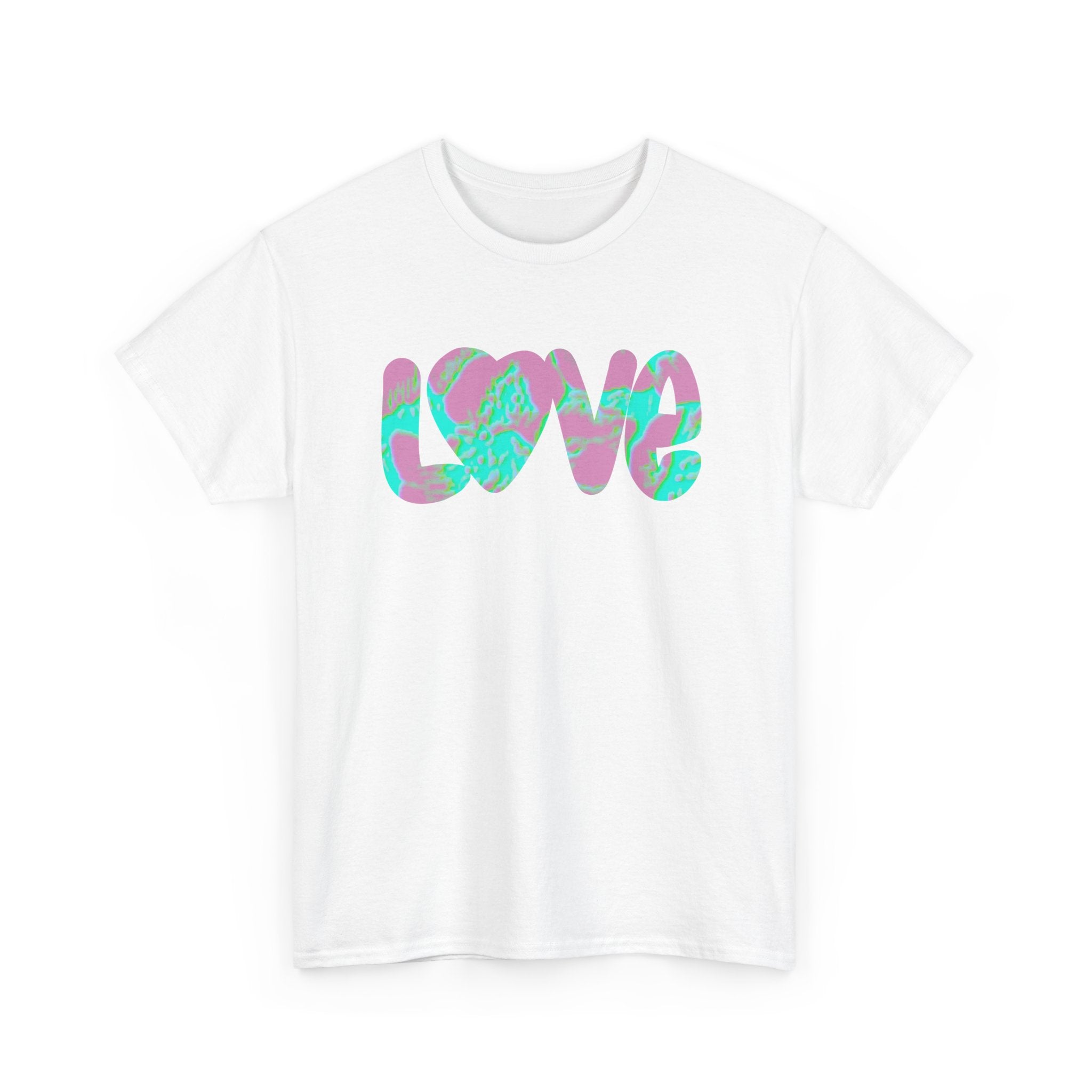Love Vibes Unisex Heavy Cotton Tee - Colorful Heart Design for Casual Comfort