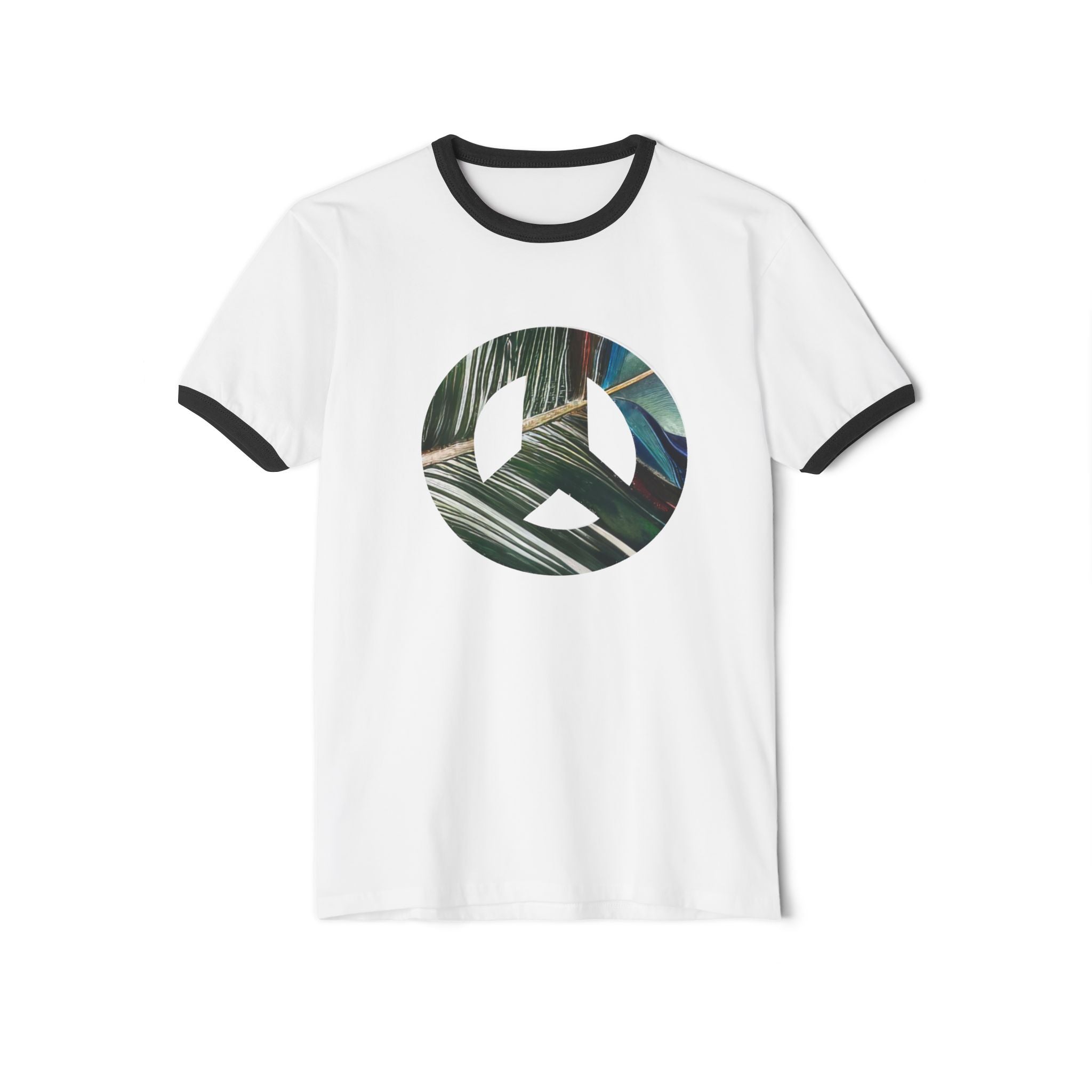 Tropical Peace Ringer T-Shirt, Casual Summer Tee, Eco-Friendly Fashion, Festival Wear, Gifts for Nature Lovers