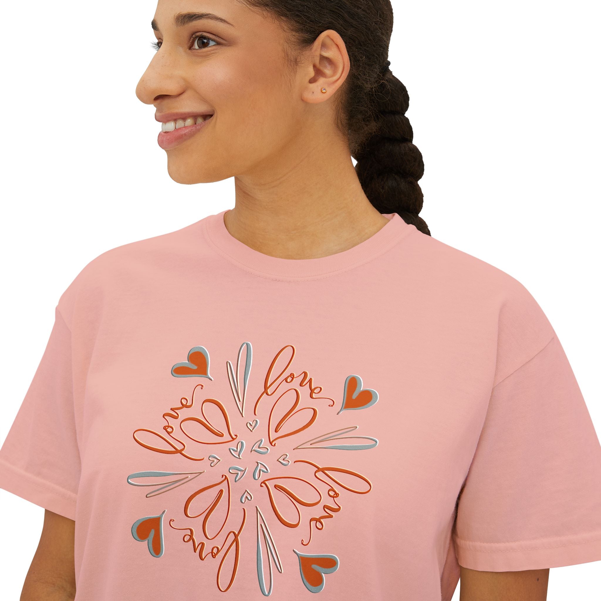 Women's Boxy Tee — Floral Heart Mandala Graphic
