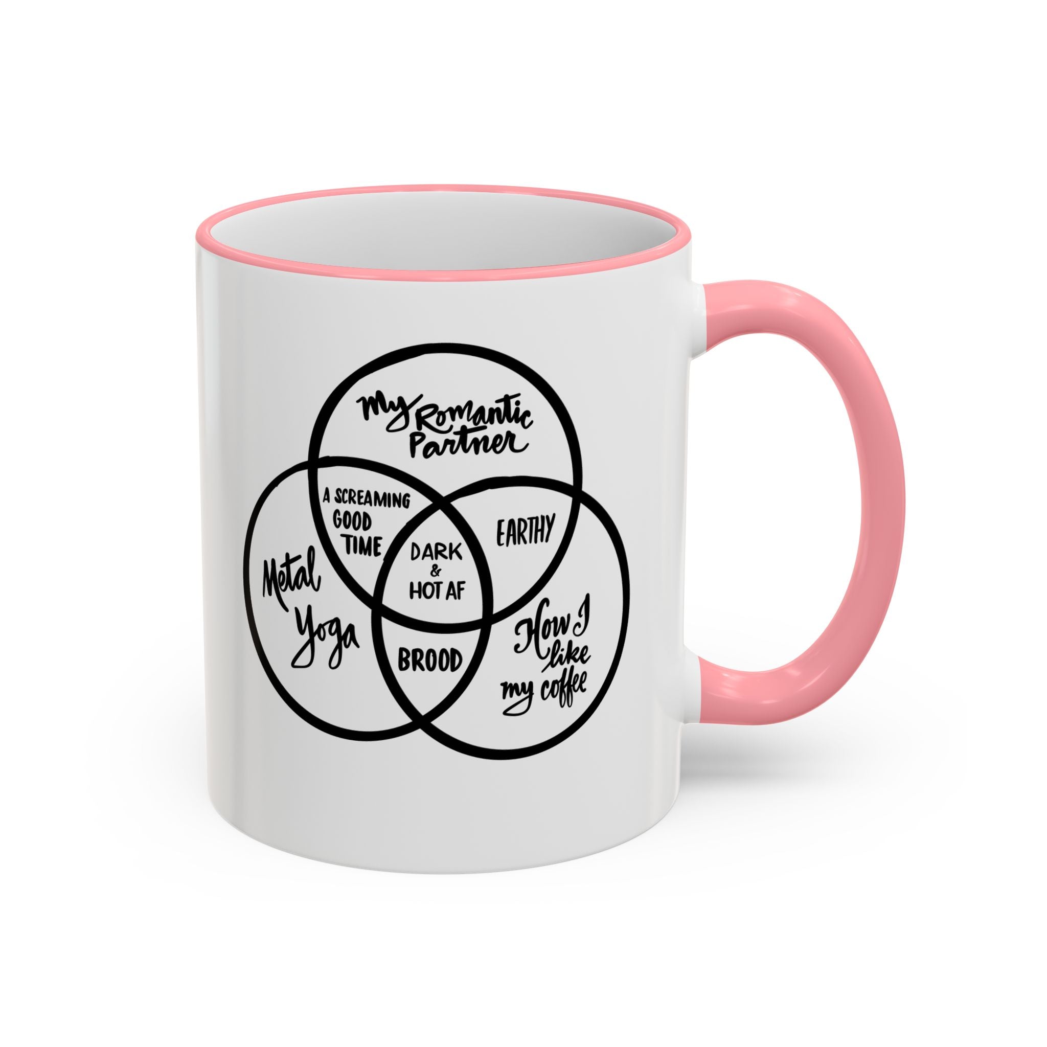 Metal Yoga Venn Diagram Mug — Funny Coffee Lover Accent Rim & Handle Mug (11oz/15oz)
