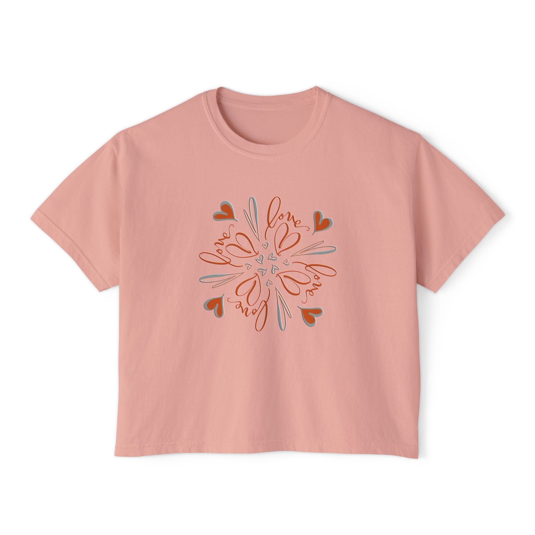 Women's Boxy Tee — Floral Heart Mandala Graphic