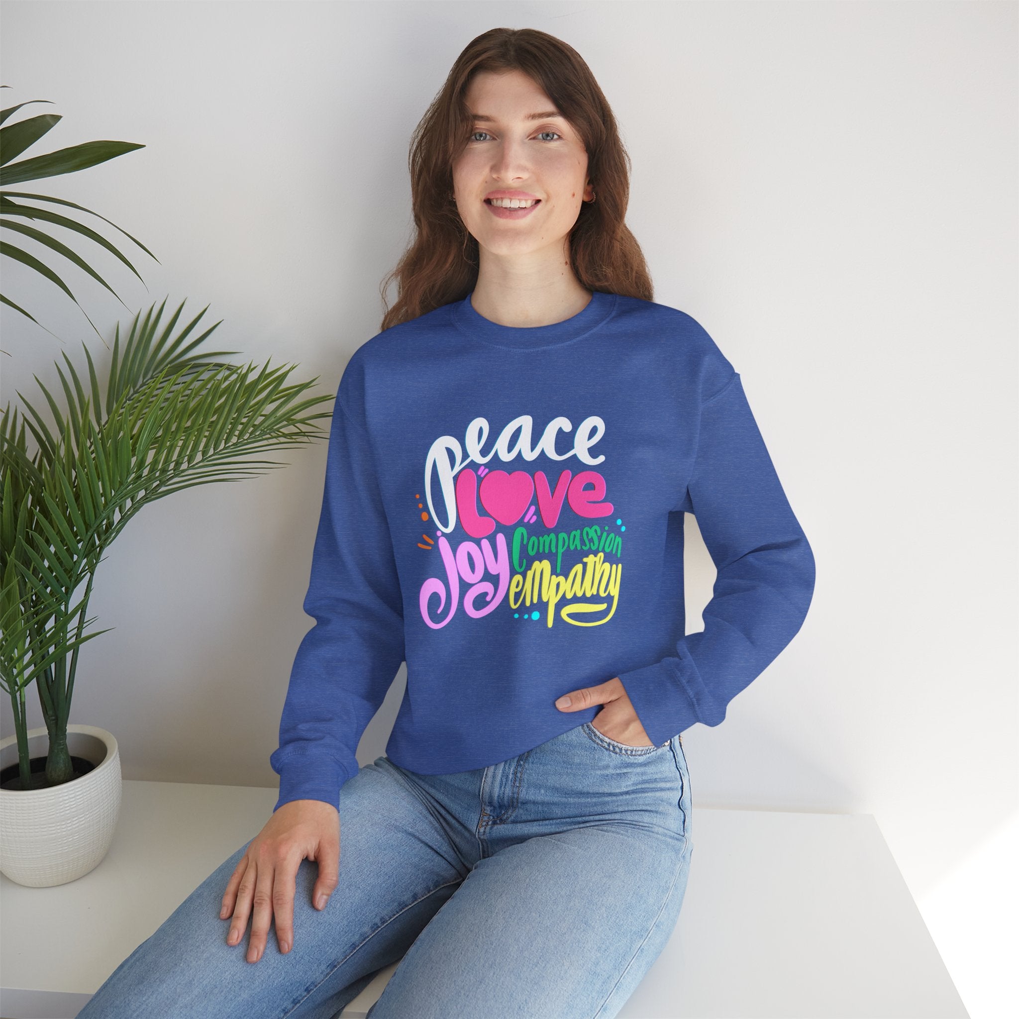 Peace Love Joy Unisex Crewneck Sweatshirt - Compassion & Empathy Design