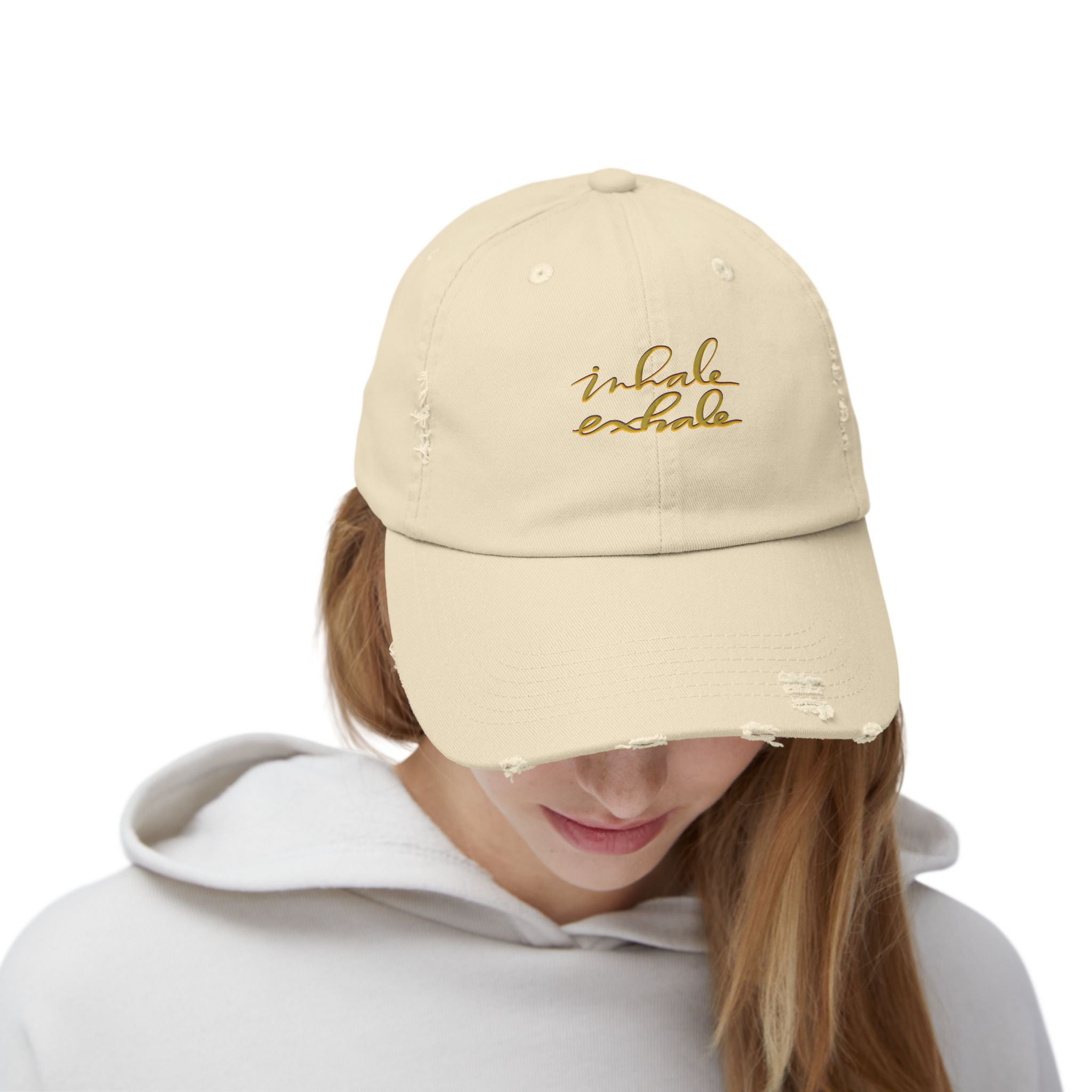 Unisex Distressed Cap - Inhale Exhale Motivational Hat for Relaxation & Mindfulness
