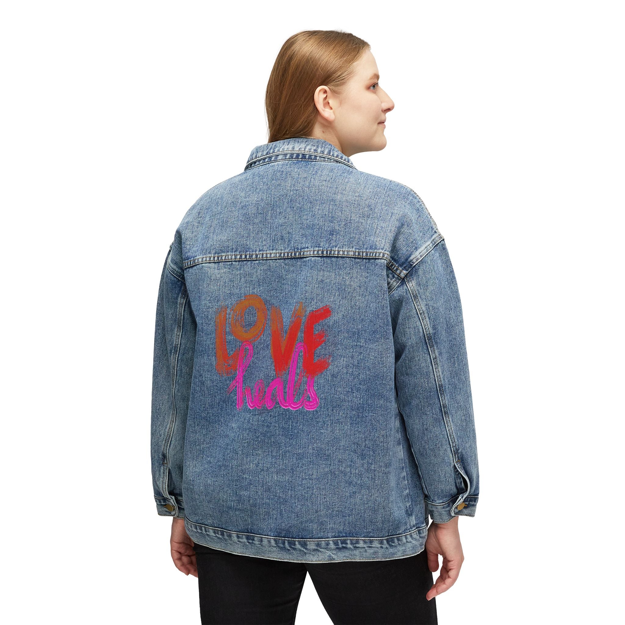 Women’s Denim Jacket with Inspirational 'Love Heals' Design