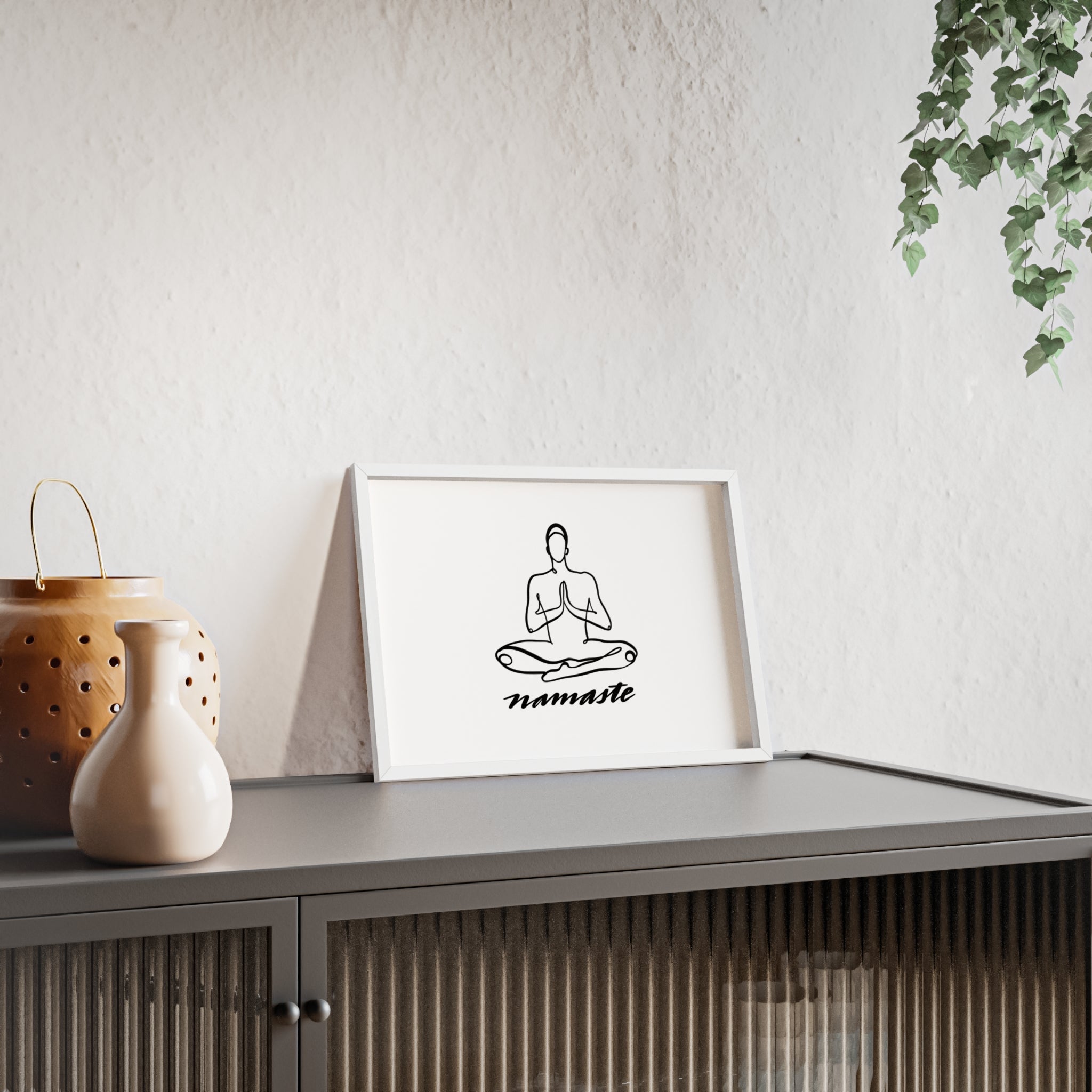 Meditation Art Poster with Wooden Frame - Namaste Decor for Mindfulness and Wellness
