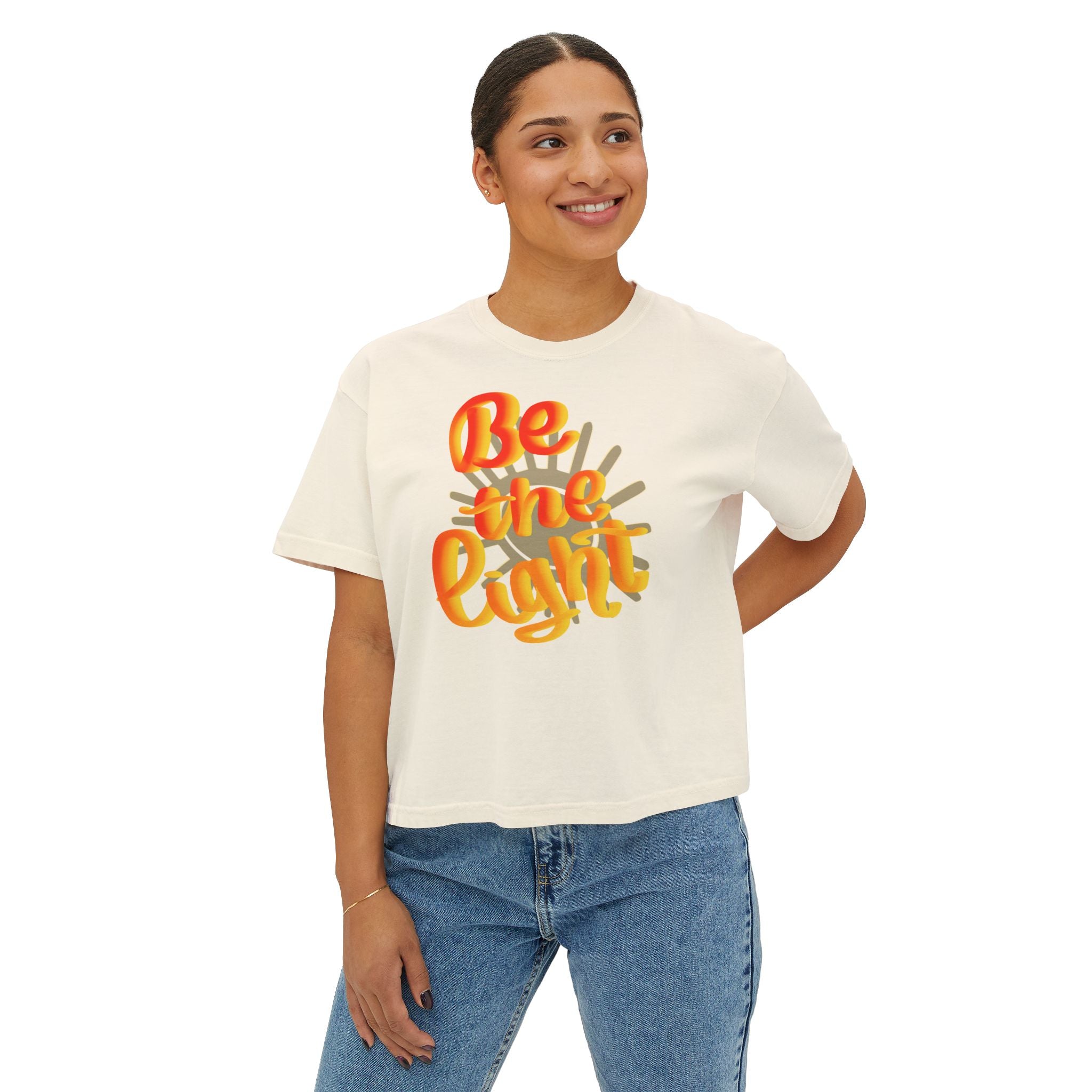Be the Light Women's Boxy Tee - Inspirational Graphic T-Shirt for Everyday Wear