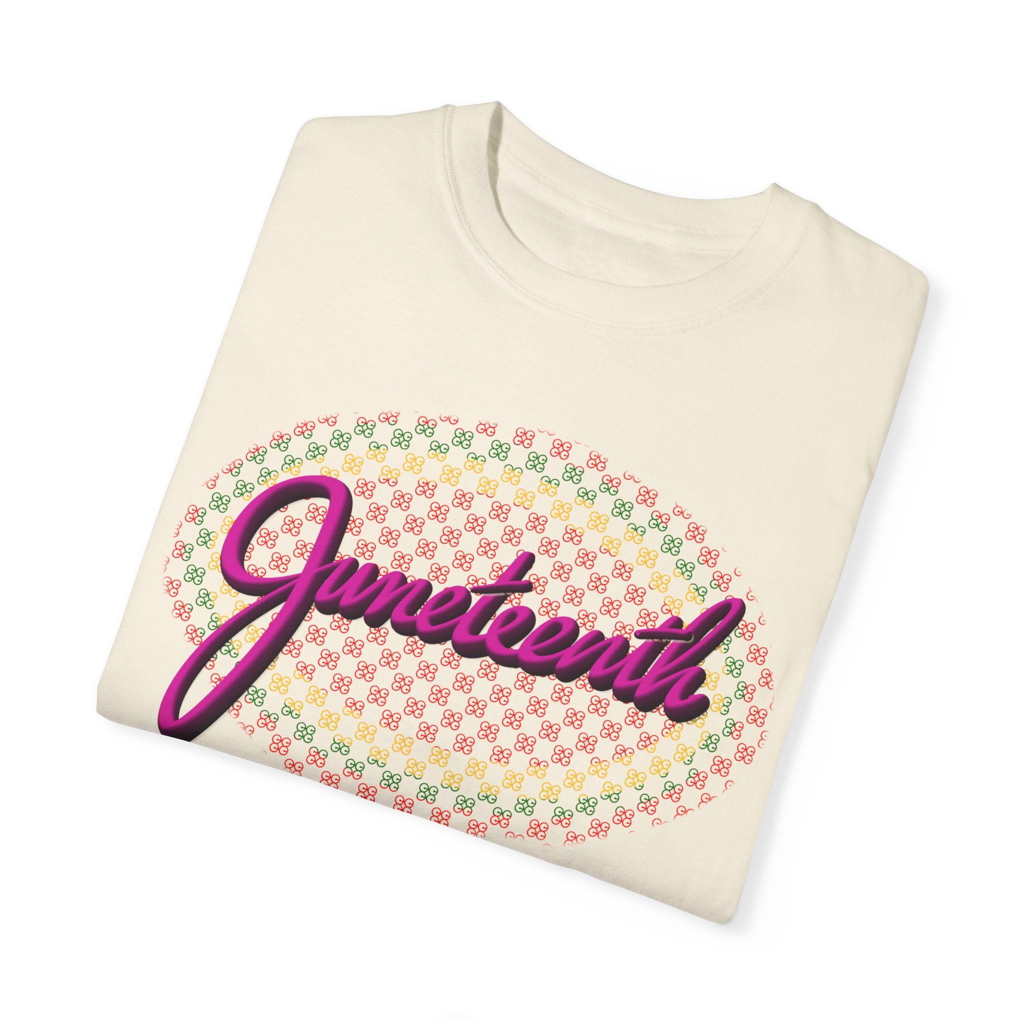 JUNETEENTH WITH PINK SCRIPT Unisex Garment-Dyed T-shirt