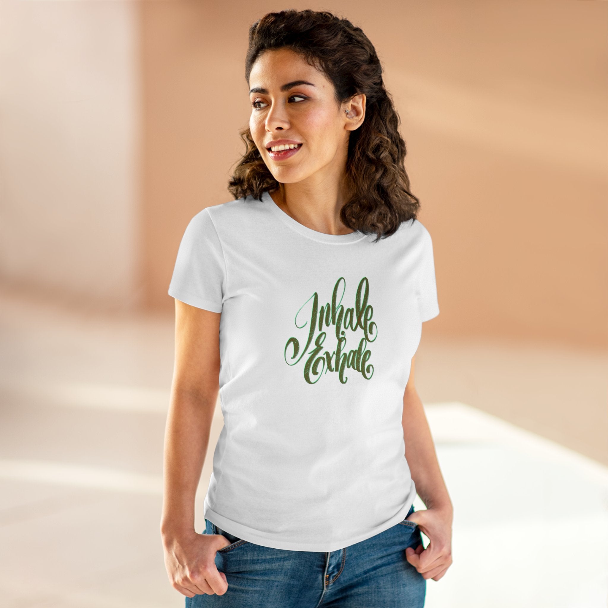 Inhale Exhale Women's Cotton Tee - Comfortable Mindfulness Shirt