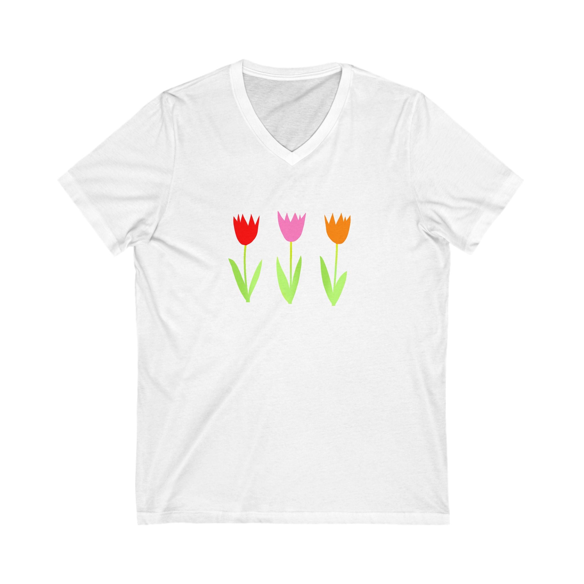 Spring Flower V-Neck Tee - Unisex Jersey Short Sleeve T-Shirt with Floral Design