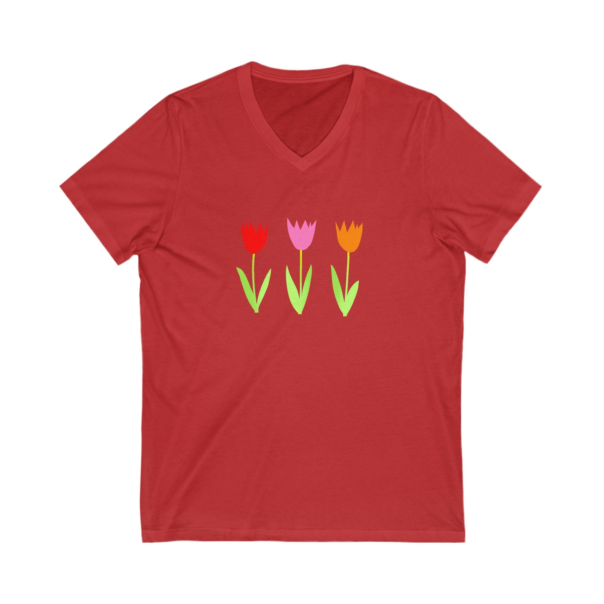 Spring Flower V-Neck Tee - Unisex Jersey Short Sleeve T-Shirt with Floral Design