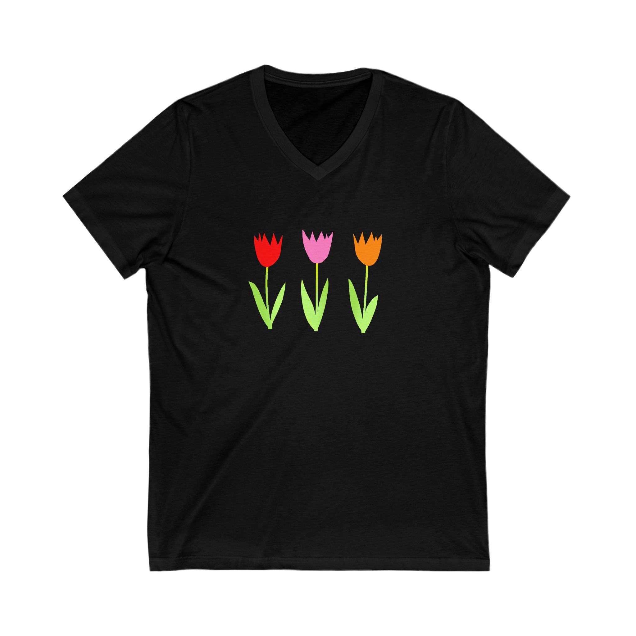 Spring Flower V-Neck Tee - Unisex Jersey Short Sleeve T-Shirt with Floral Design
