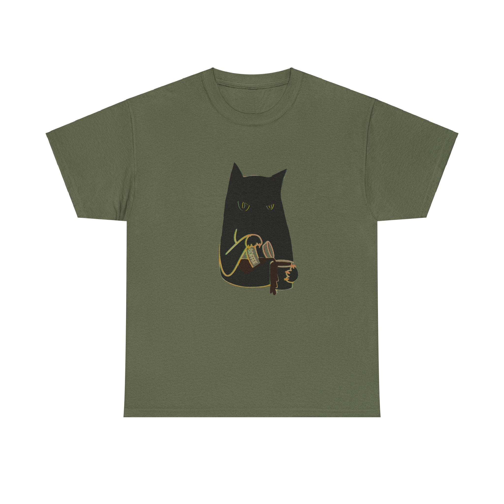 BLACK CAT BLACK COFFEE Unisex Heavy Cotton Tee