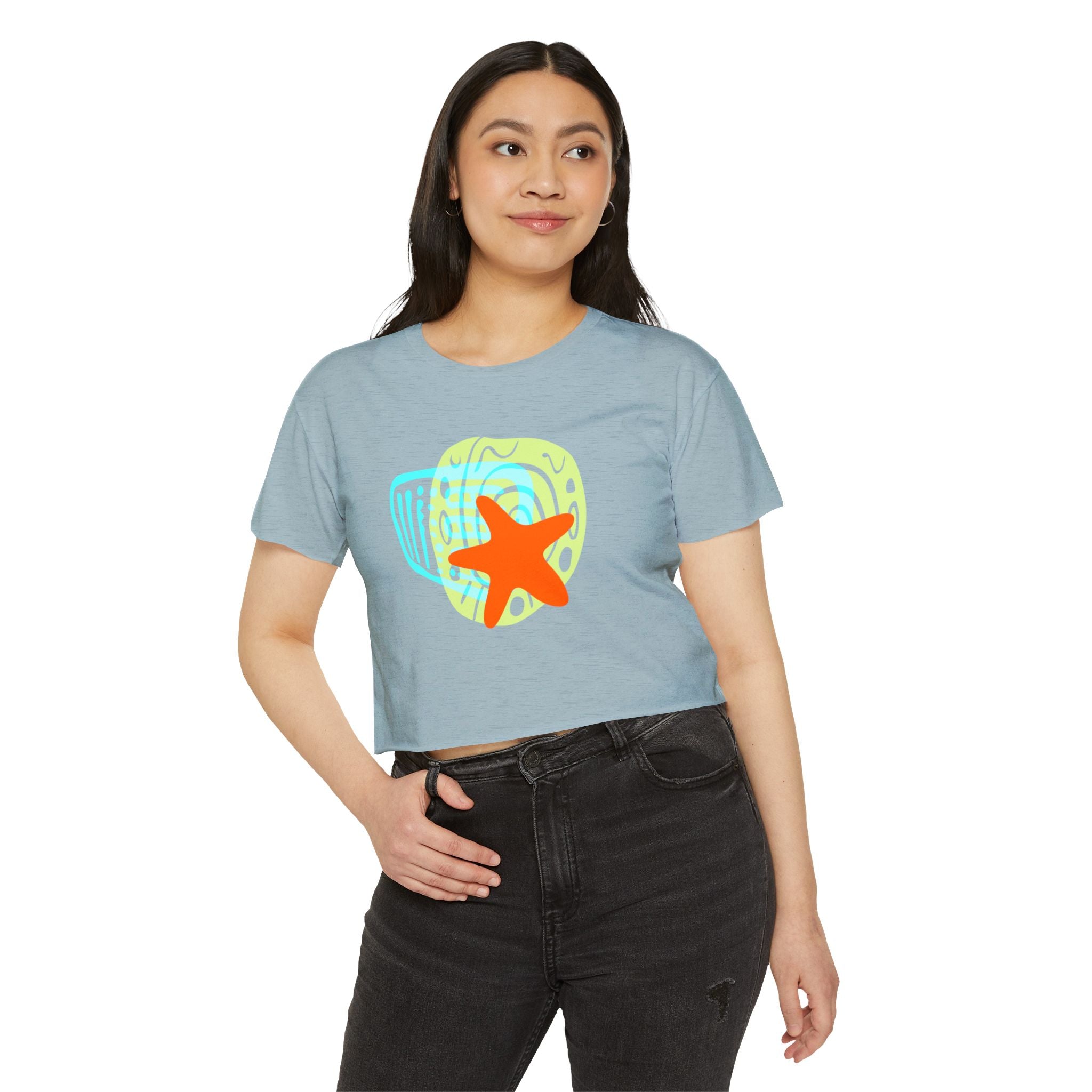 Colorful Starfish Festival Crop Top for Women - Summer Vibes Tee