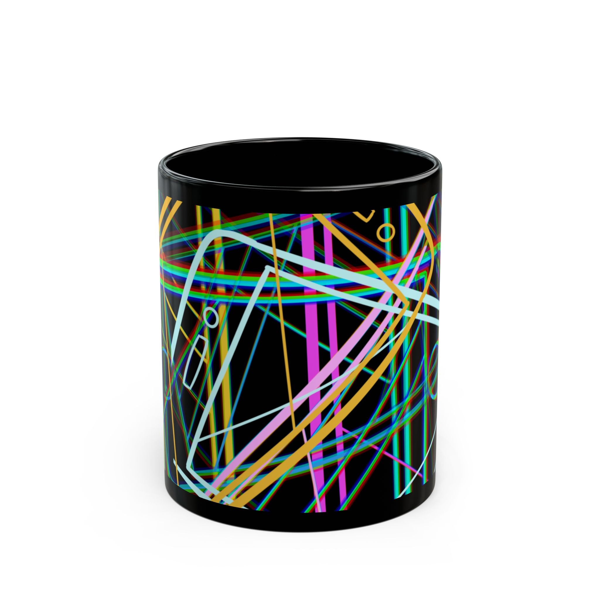 Colorful Phone Lines Black Mug - 11oz Coffee Cup for Artsy Spirits