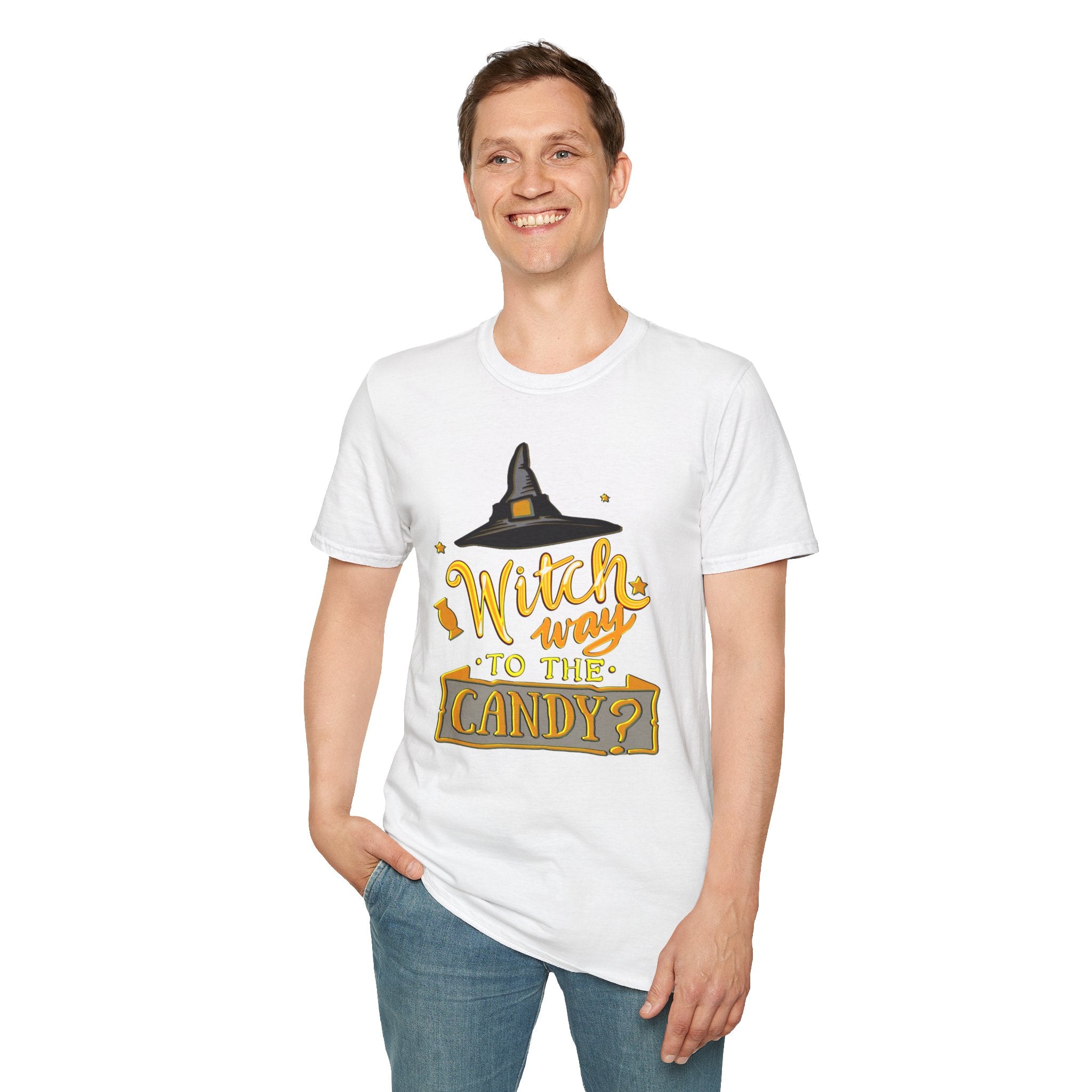 WITCH WAY TO THE CANDY? HALLOWEEN Softstyle T-Shirt