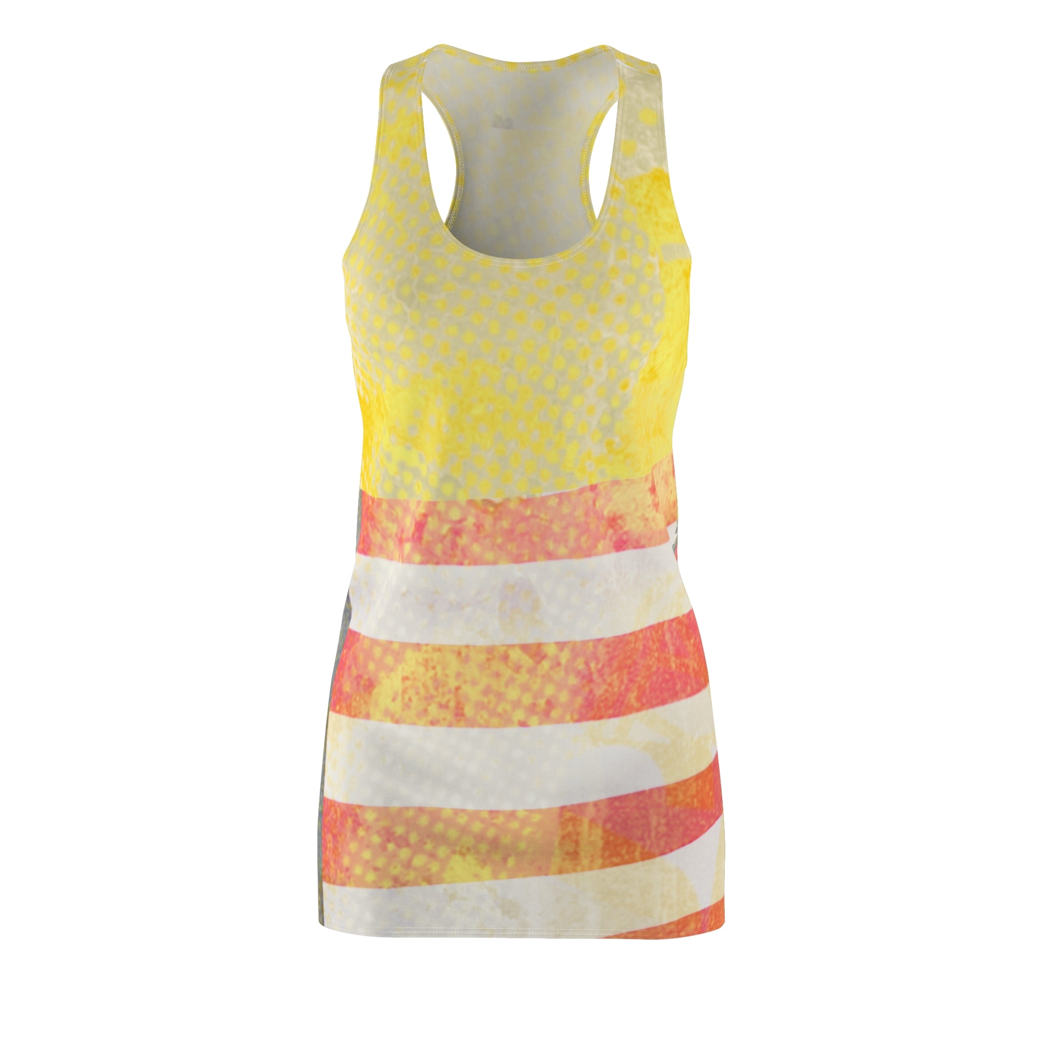 Vibrant Summer Racerback Dress for Women - Bright Yellow and Coral Stripes