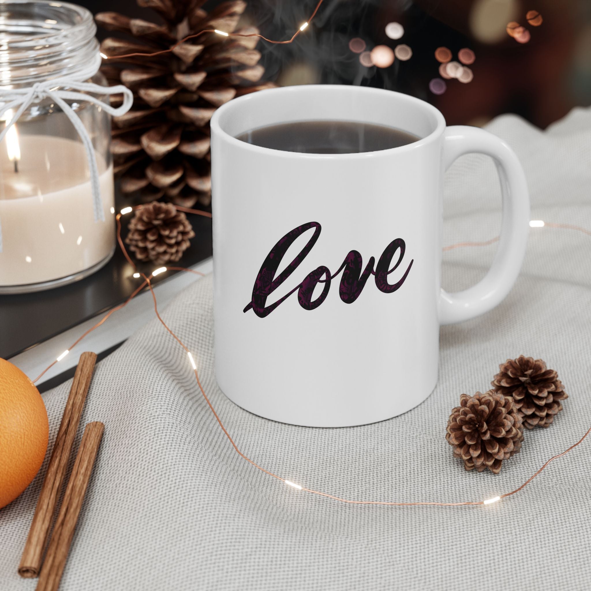Love Ceramic Mug —Handwritten Script Coffee Cup (11oz)