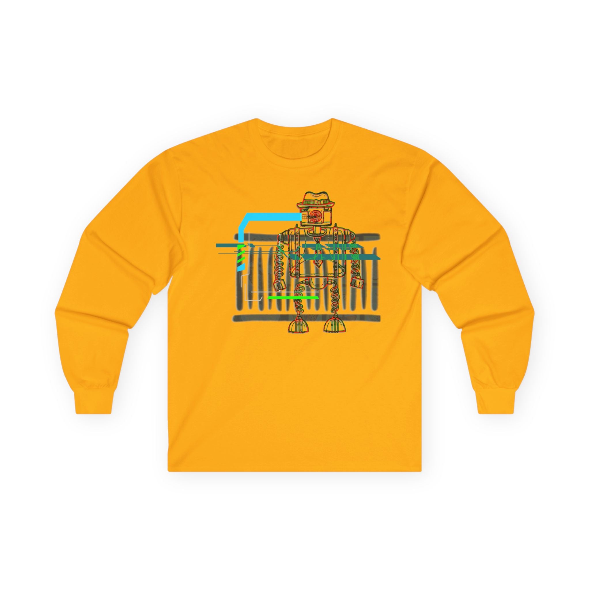 Whimsical Robot Long Sleeve Tee - Fun Unisex Cotton Shirt