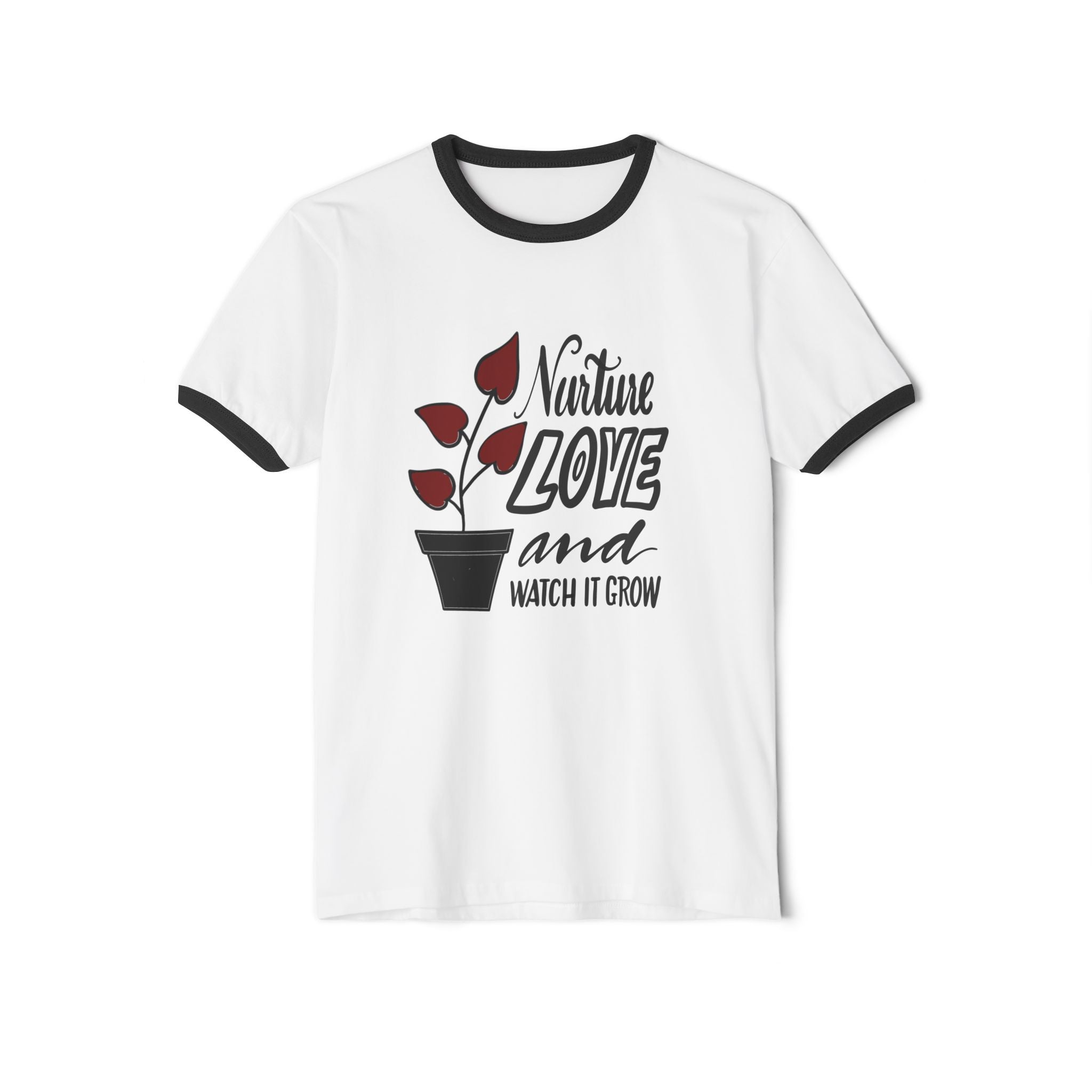 Nurture Love Cotton Ringer T-Shirt - Inspirational Plant Design