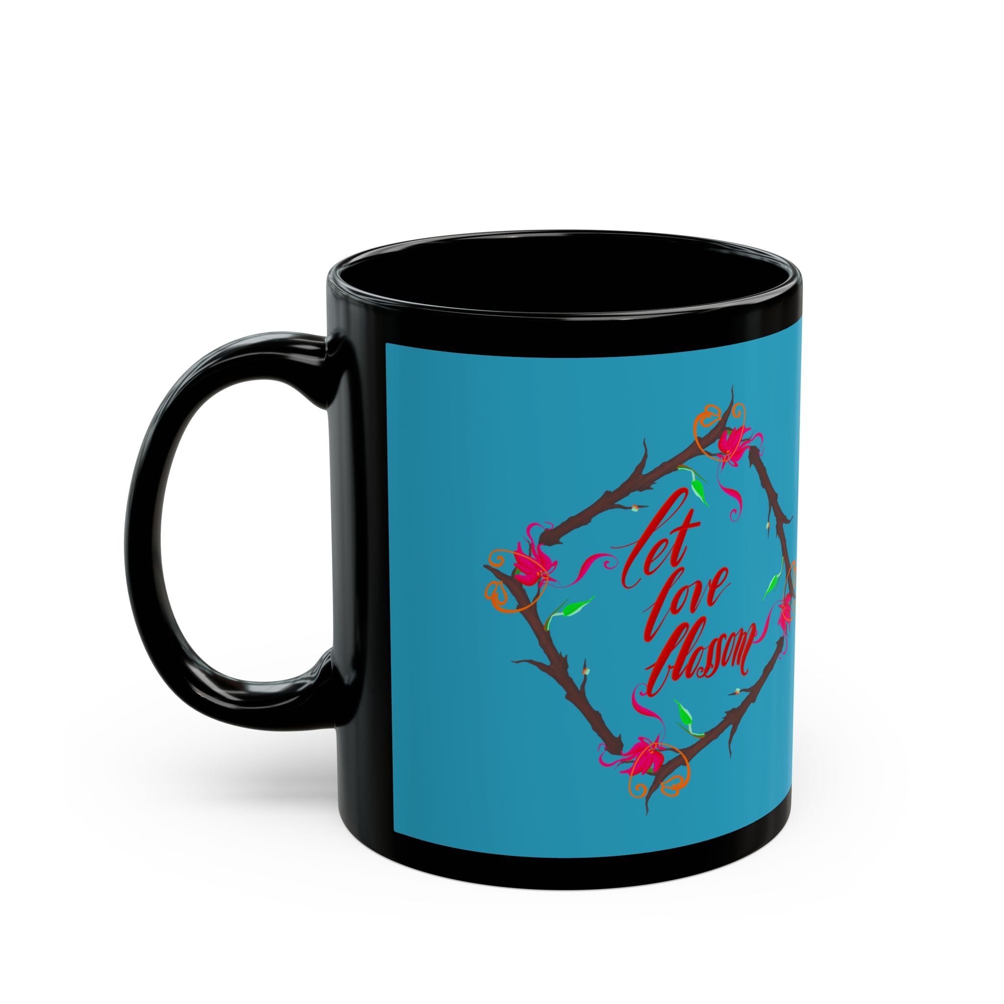 LET LOVE BLOSSOM Black Mug (11oz)
