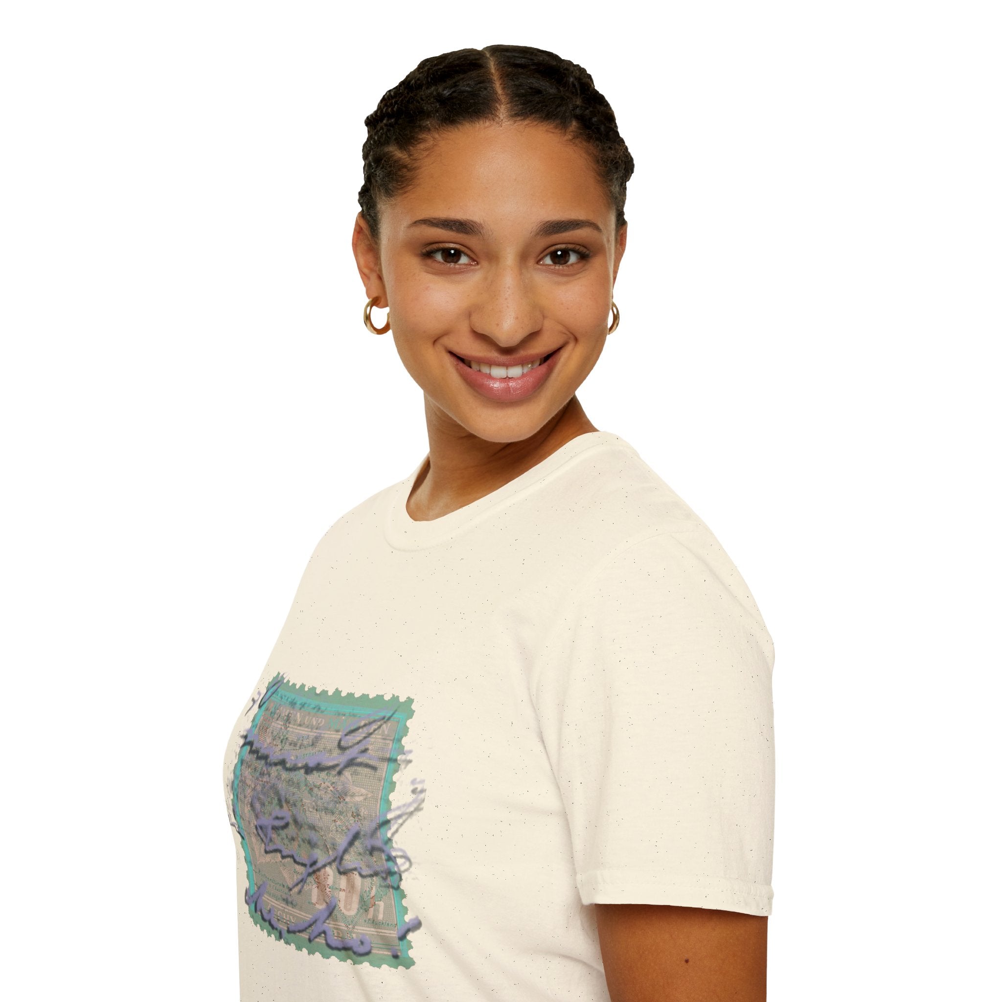 Vintage Postage Stamp Graphic Tee – Handwritten Script Design