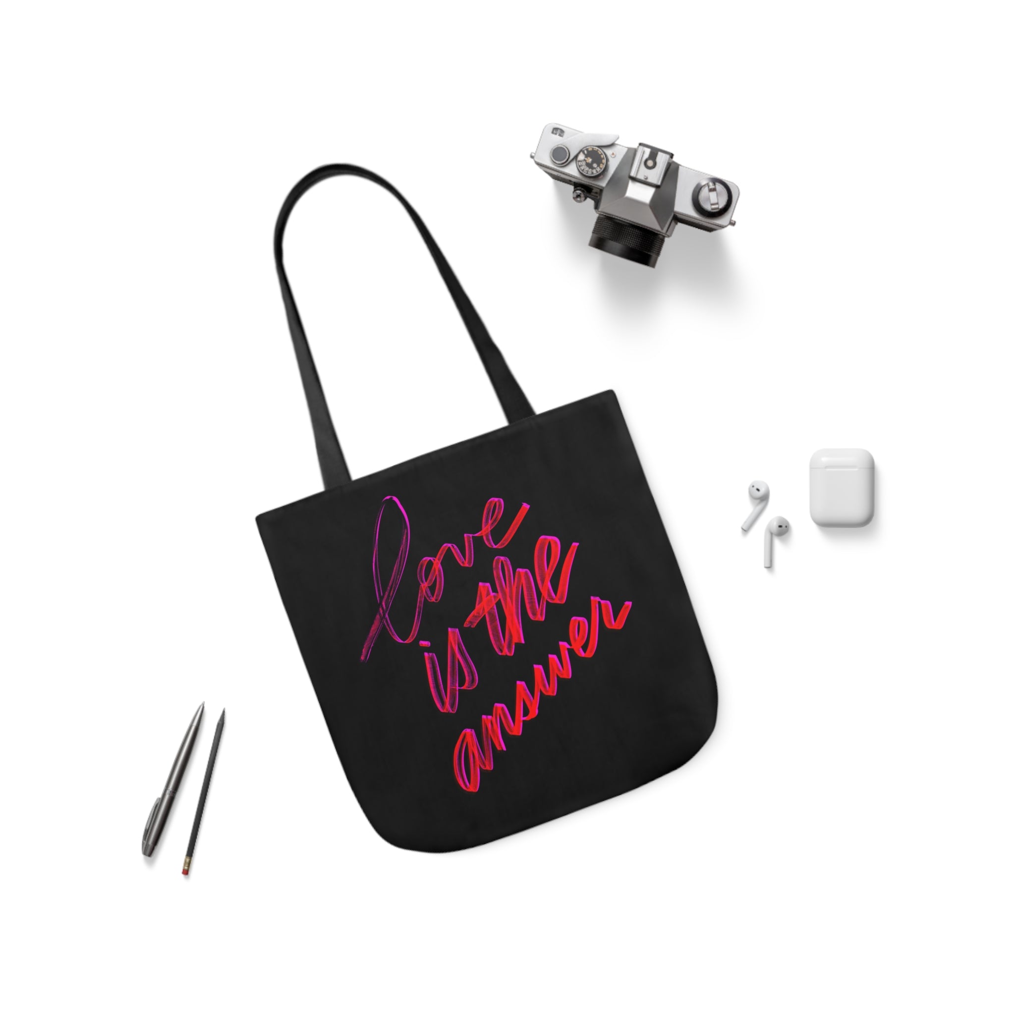 LOVE IS THE ANSWER Canvas Tote Bag, 5-Color Straps