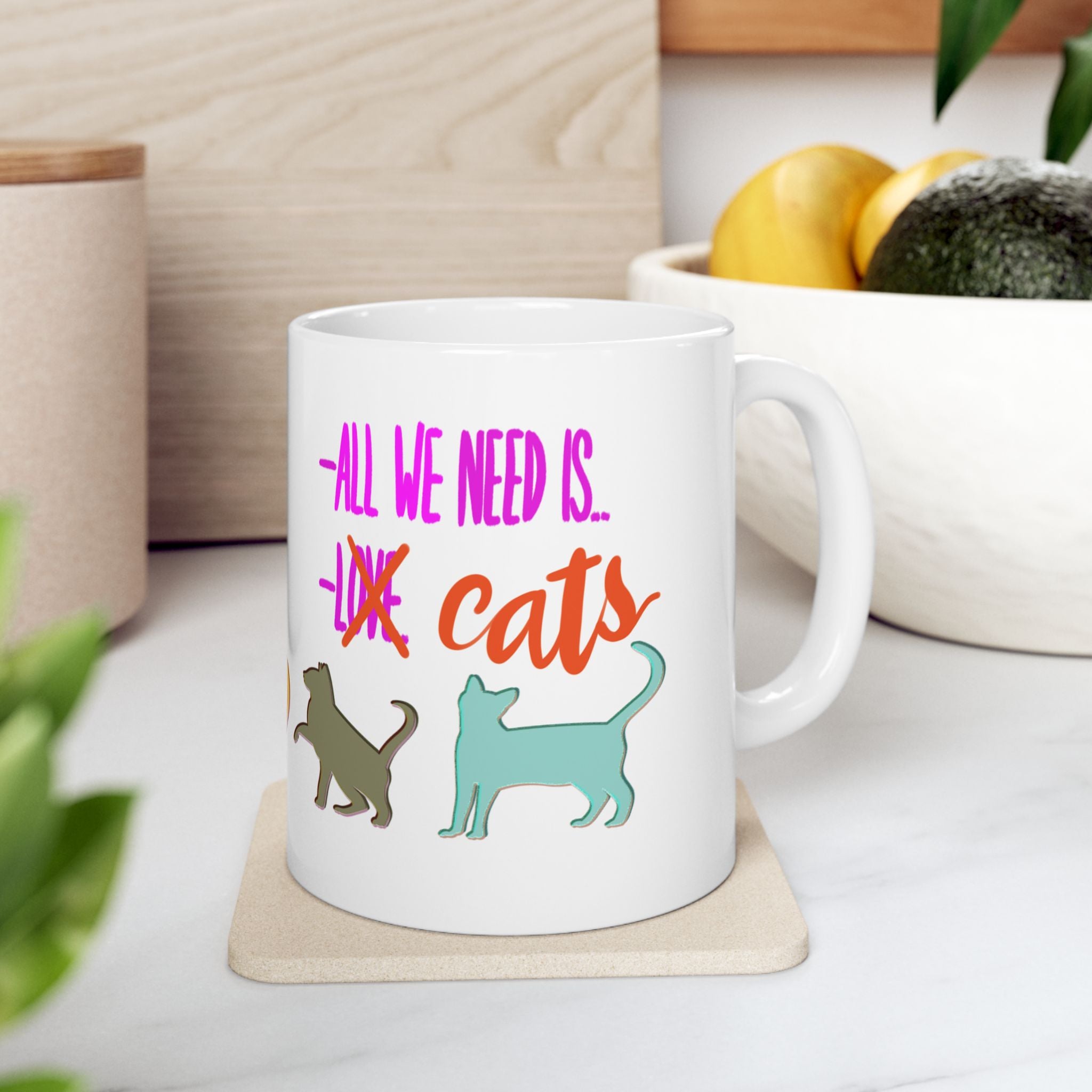 ALL WE NEED IS CATS Ceramic Mug, (11oz)