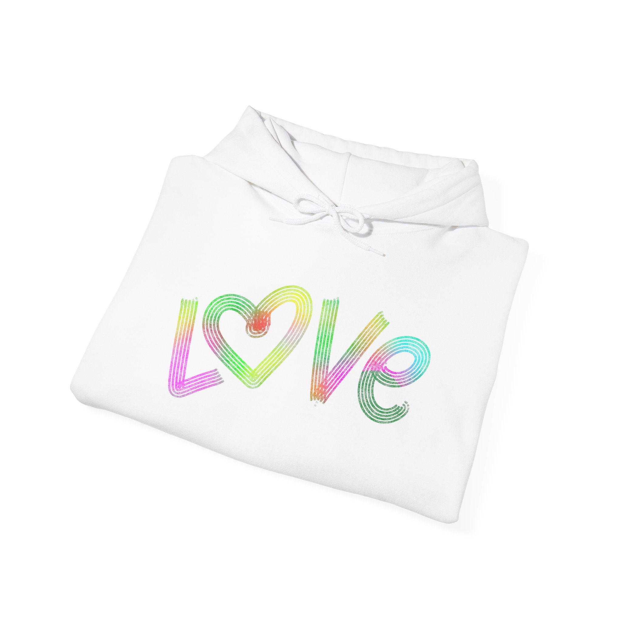 Colorful Love Hoodie, Cozy Sweatshirt, Trendy Unisex Apparel, Ideal for Everyday Wear, Cute Love Design