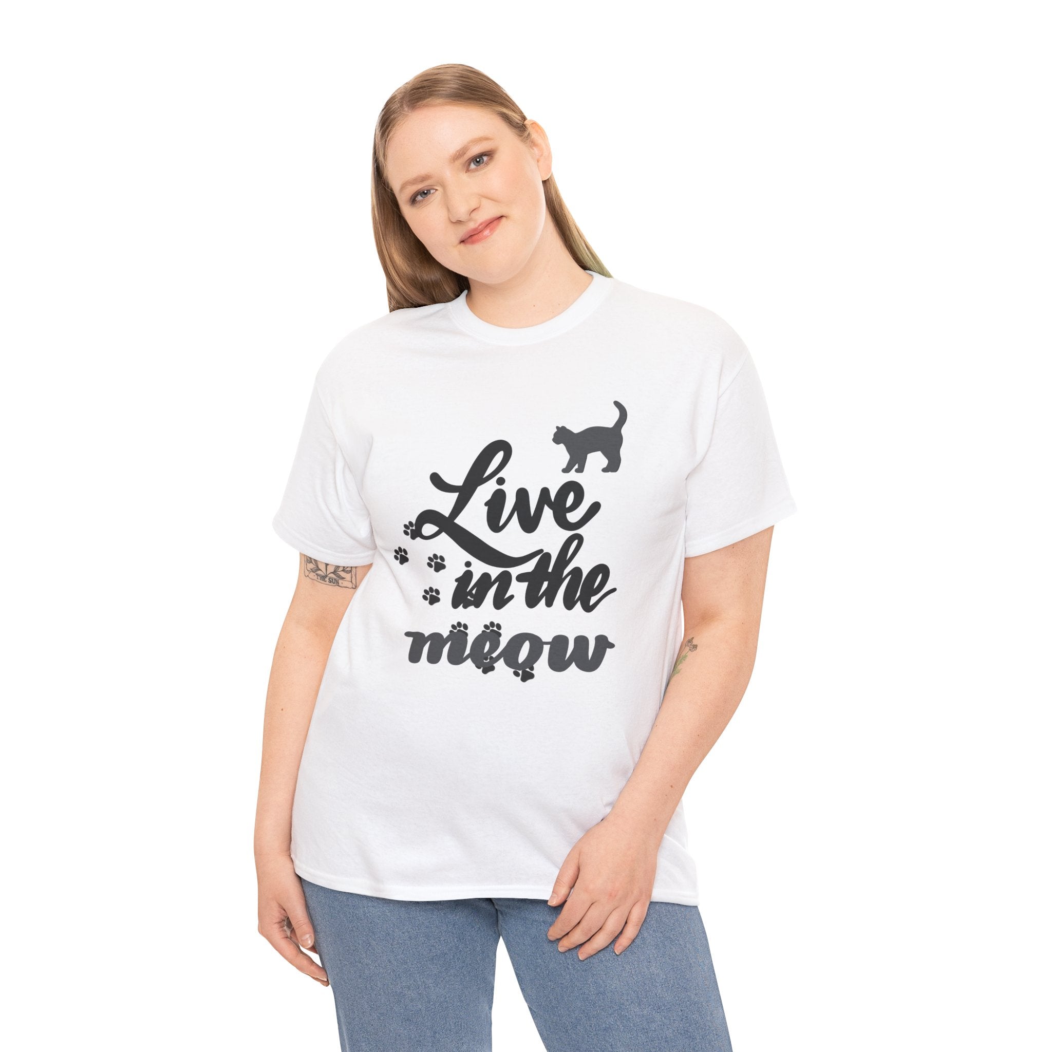 Cat Lover Unisex Heavy Cotton Tee - "Live in the Meow" Design