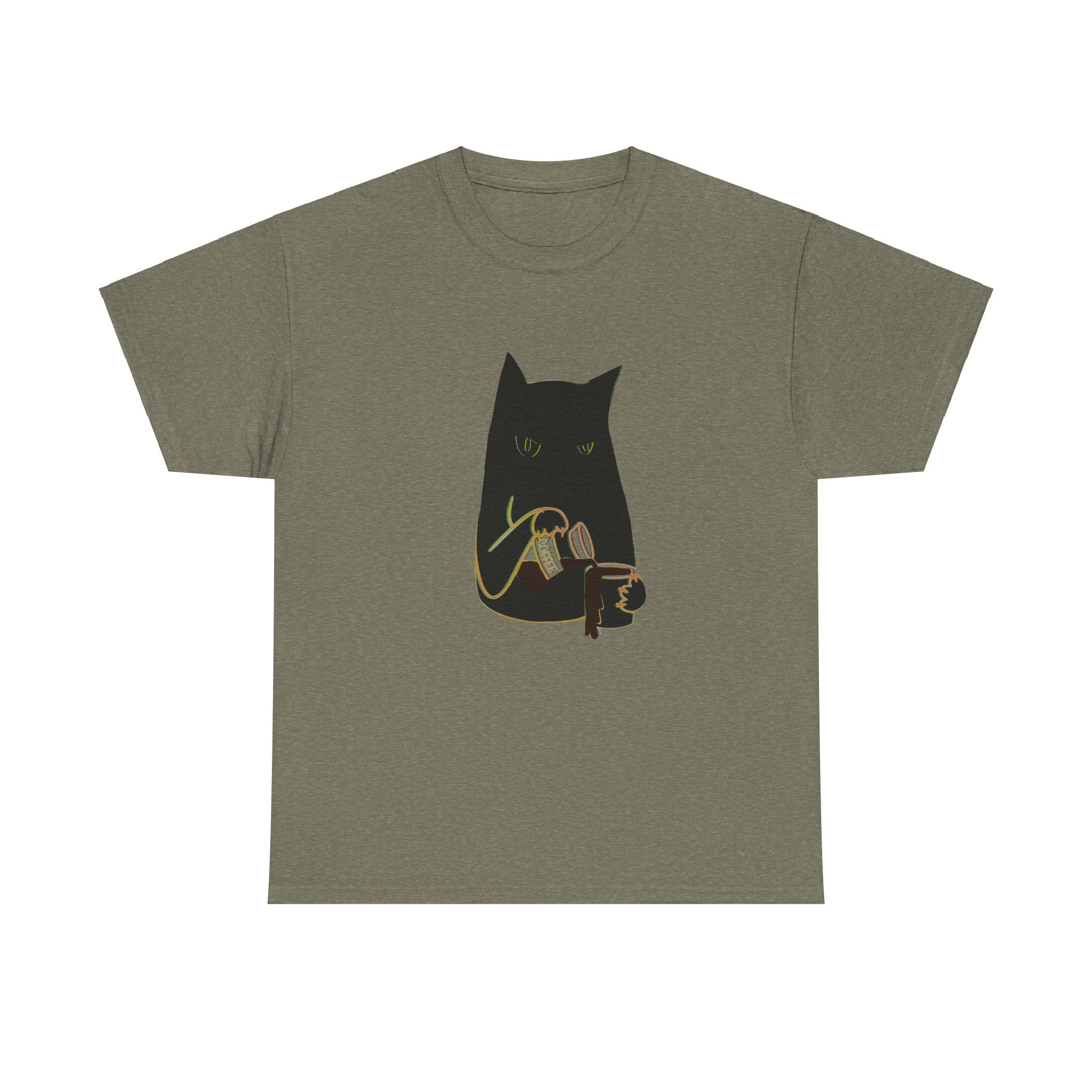 BLACK CAT BLACK COFFEE Unisex Heavy Cotton Tee